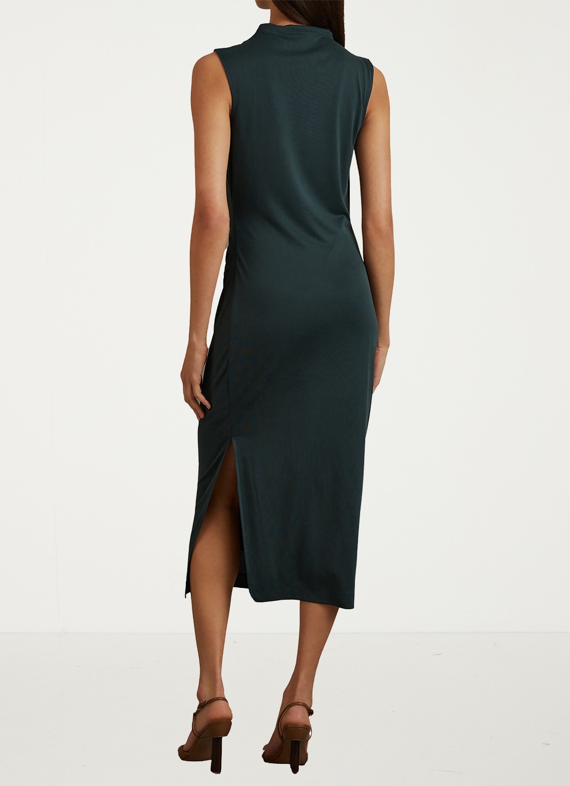 Reiss Beaux midi jurk met plooidetail - achterkant 2 groen