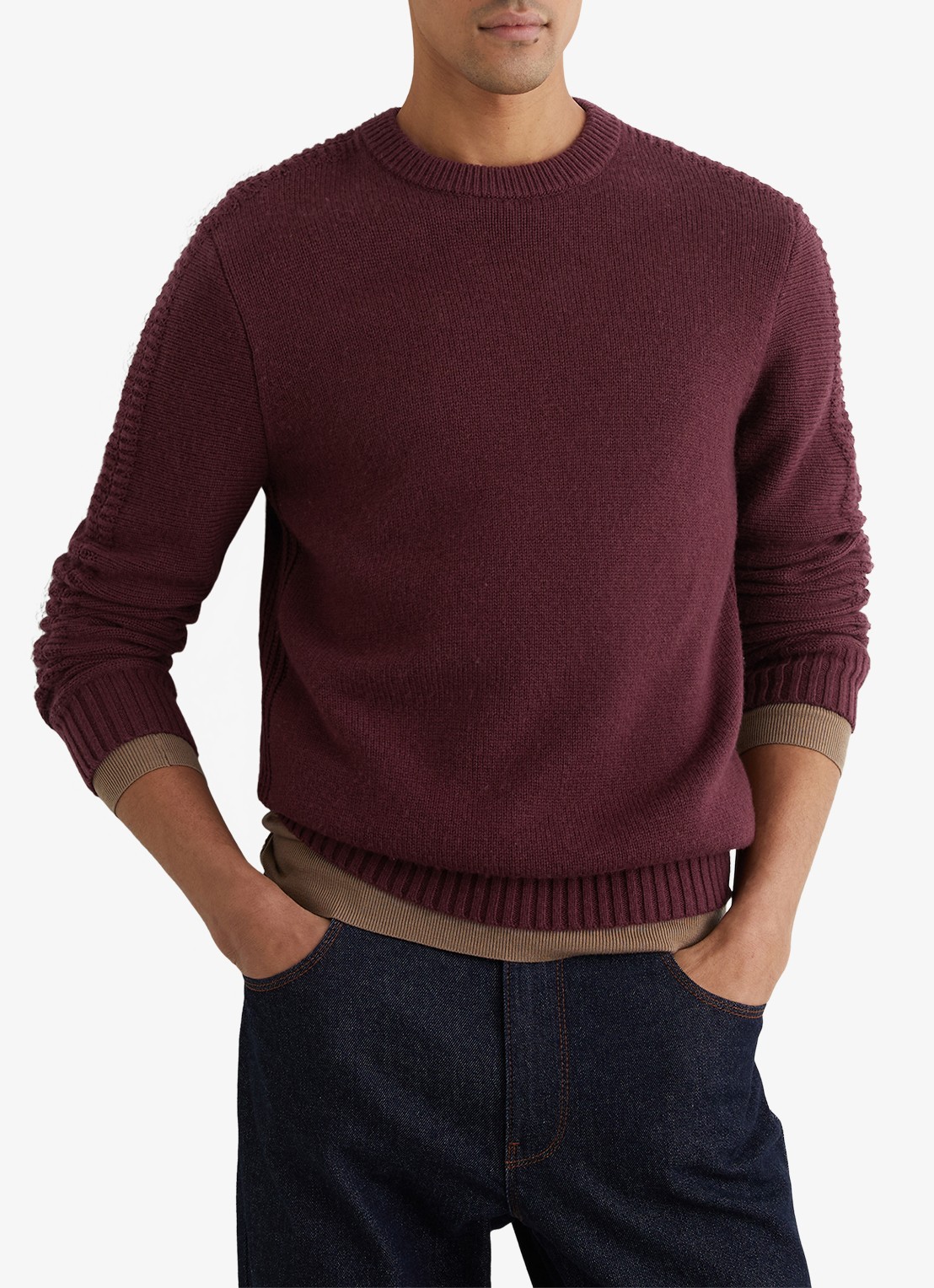 Reiss Beech fijngebreide trui in wolblend  - detail 3 paars