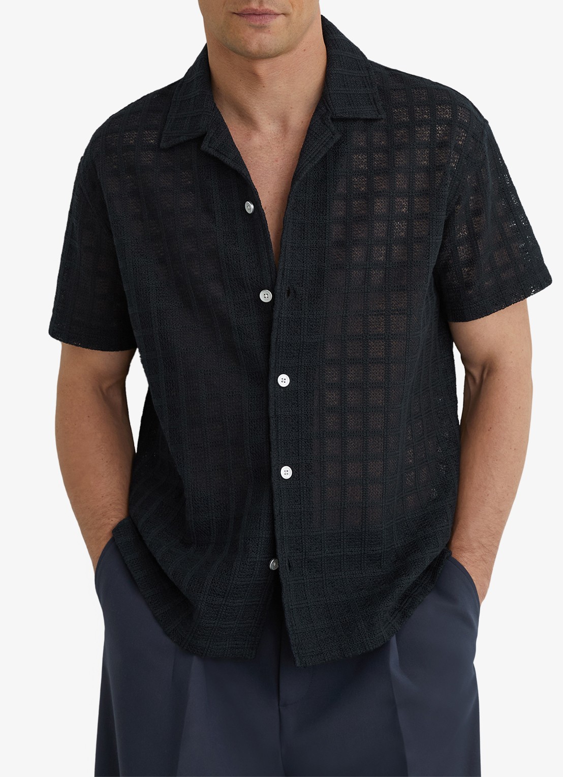 Reiss Belardo overhemd met structuur - detail 4 donkerblauw