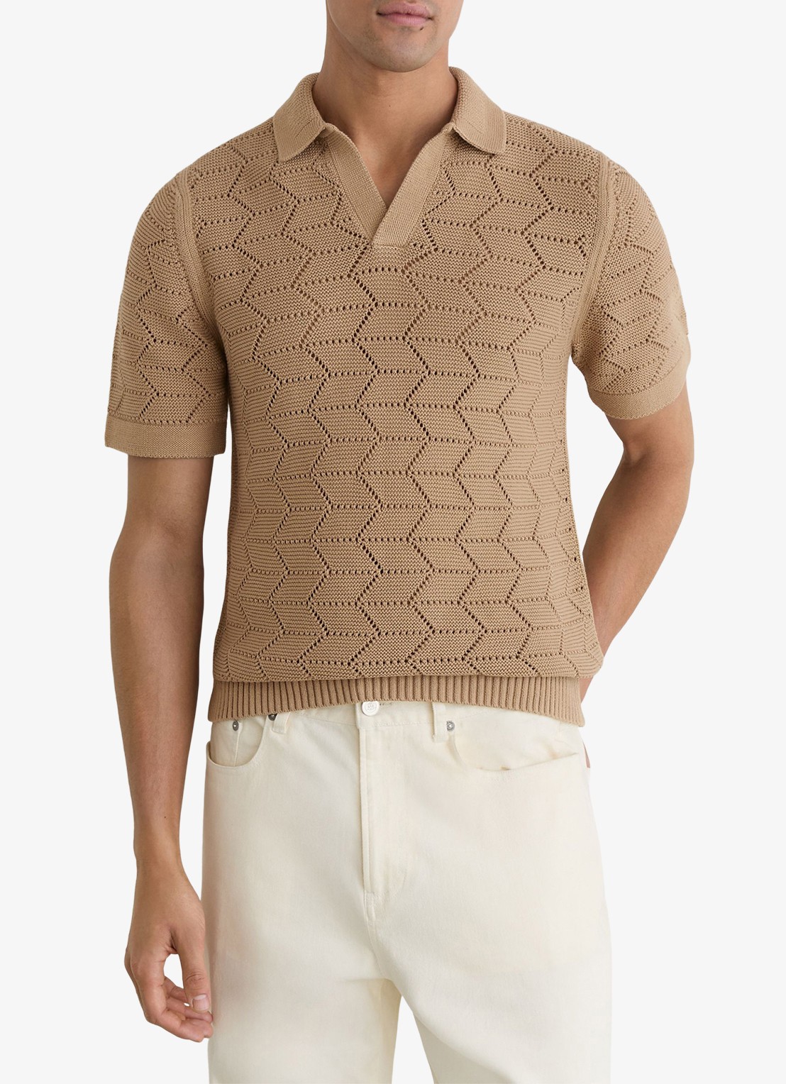 Reiss Belford regular fit polo in katoenblend - detail 4 camel