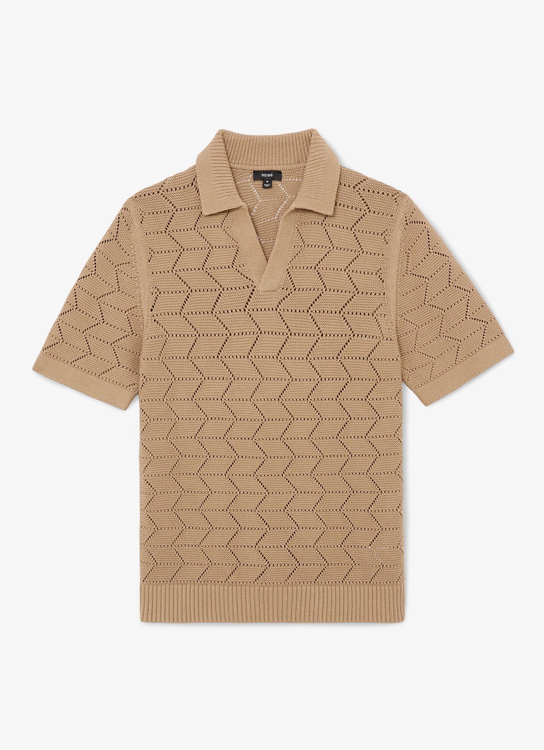 Reiss Belford regular fit polo in katoenblend - voorkant camel