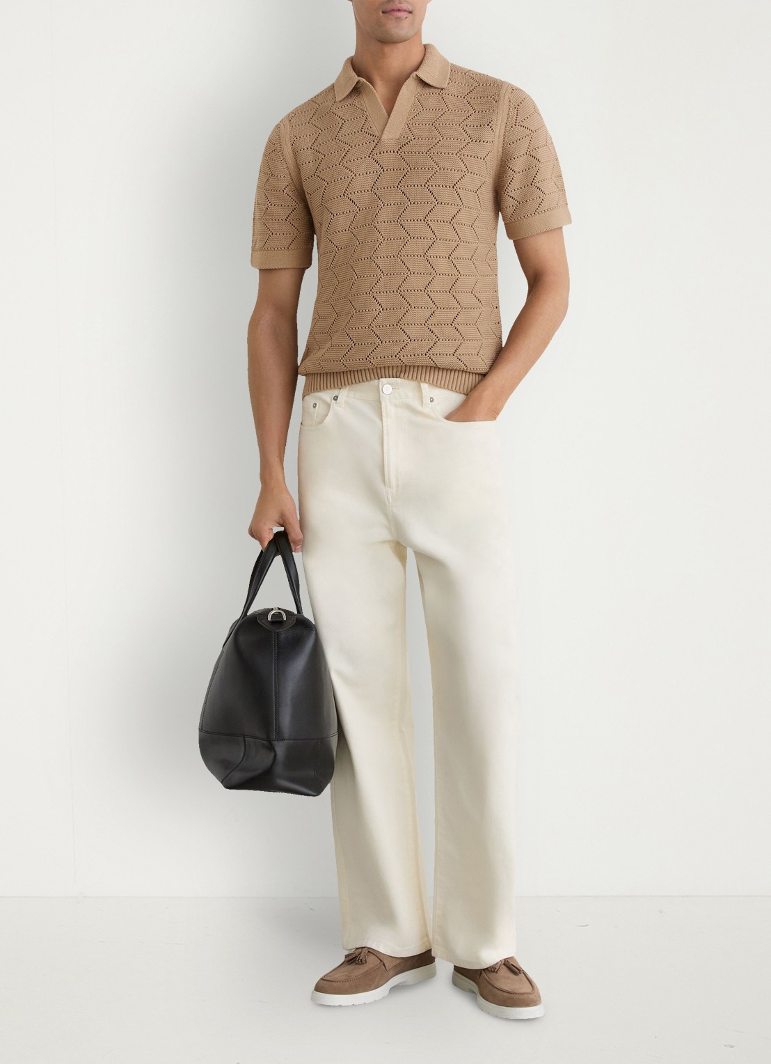 Reiss Belford regular fit polo in katoenblend - voorkant 2 camel