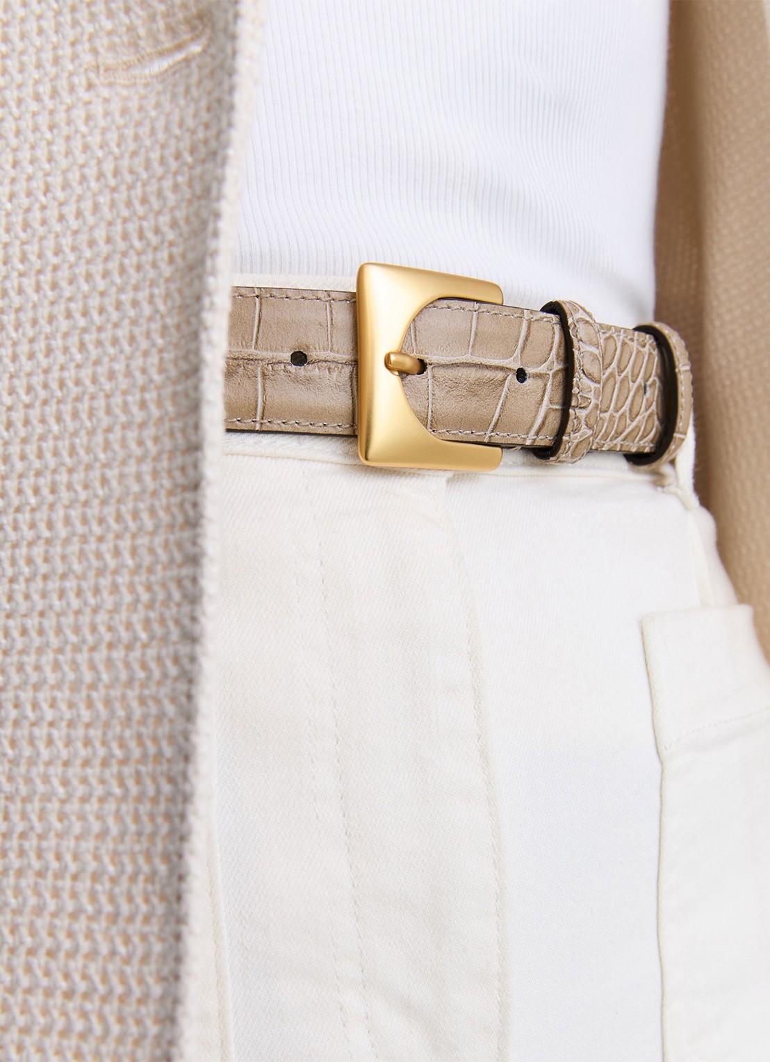 Reiss Belinda riem van leer met crocostructuur  - detail 2 grijs