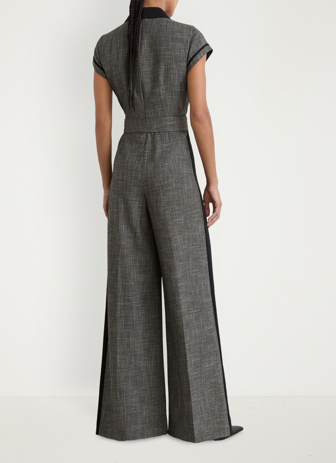Reiss Bella Collared wide fit jumpsuit met ceintuur - achterkant 2 grijs