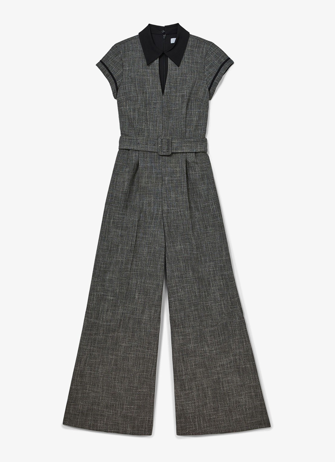 Reiss Bella Collared wide fit jumpsuit met ceintuur - voorkant grijs