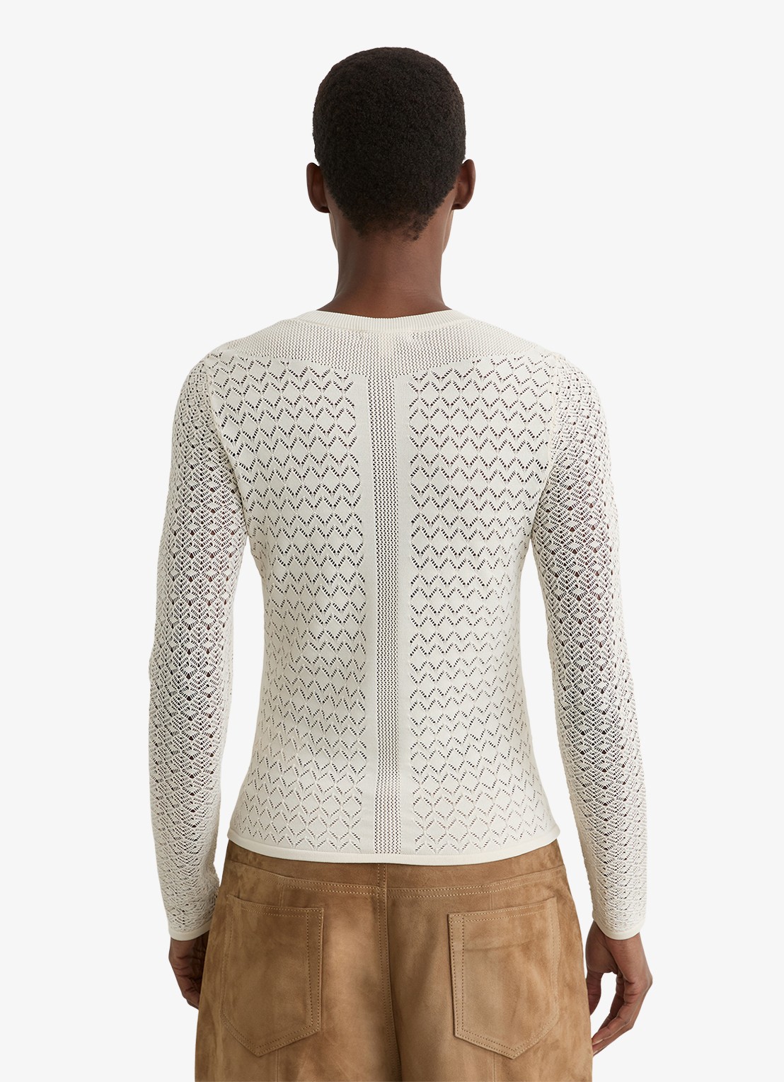 Reiss Bella longsleeve met opengewerkt dessin - achterkant ivoor
