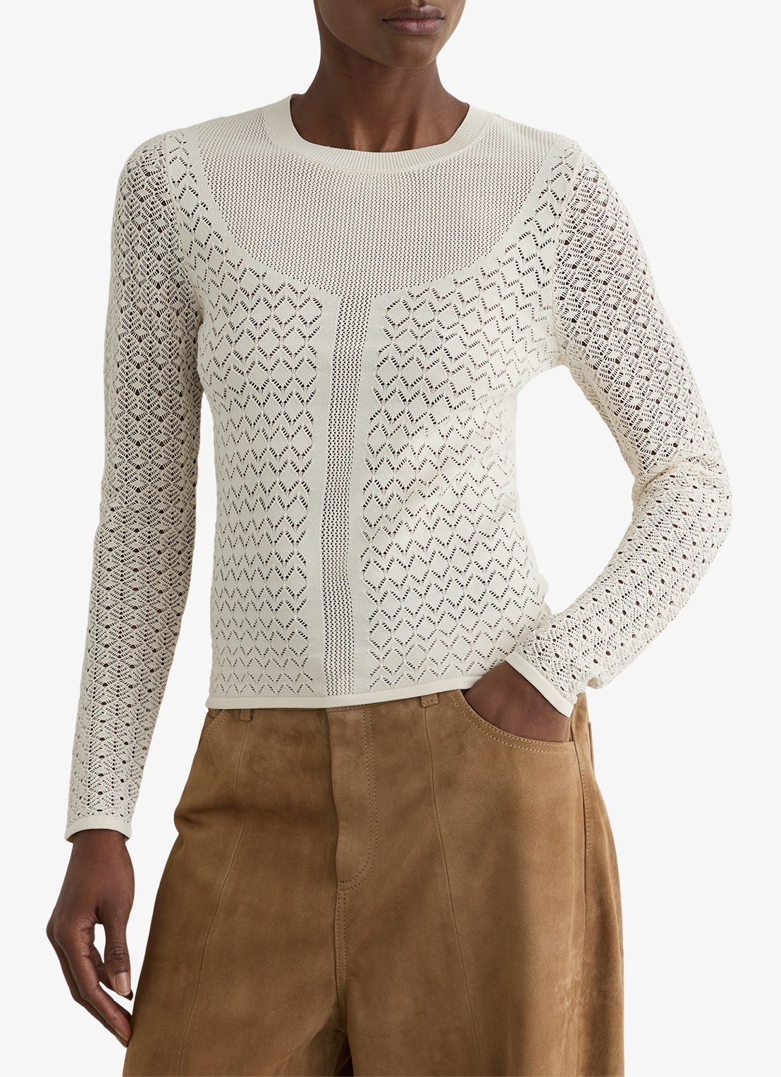 Reiss Bella longsleeve met opengewerkt dessin - detail 4 ivoor