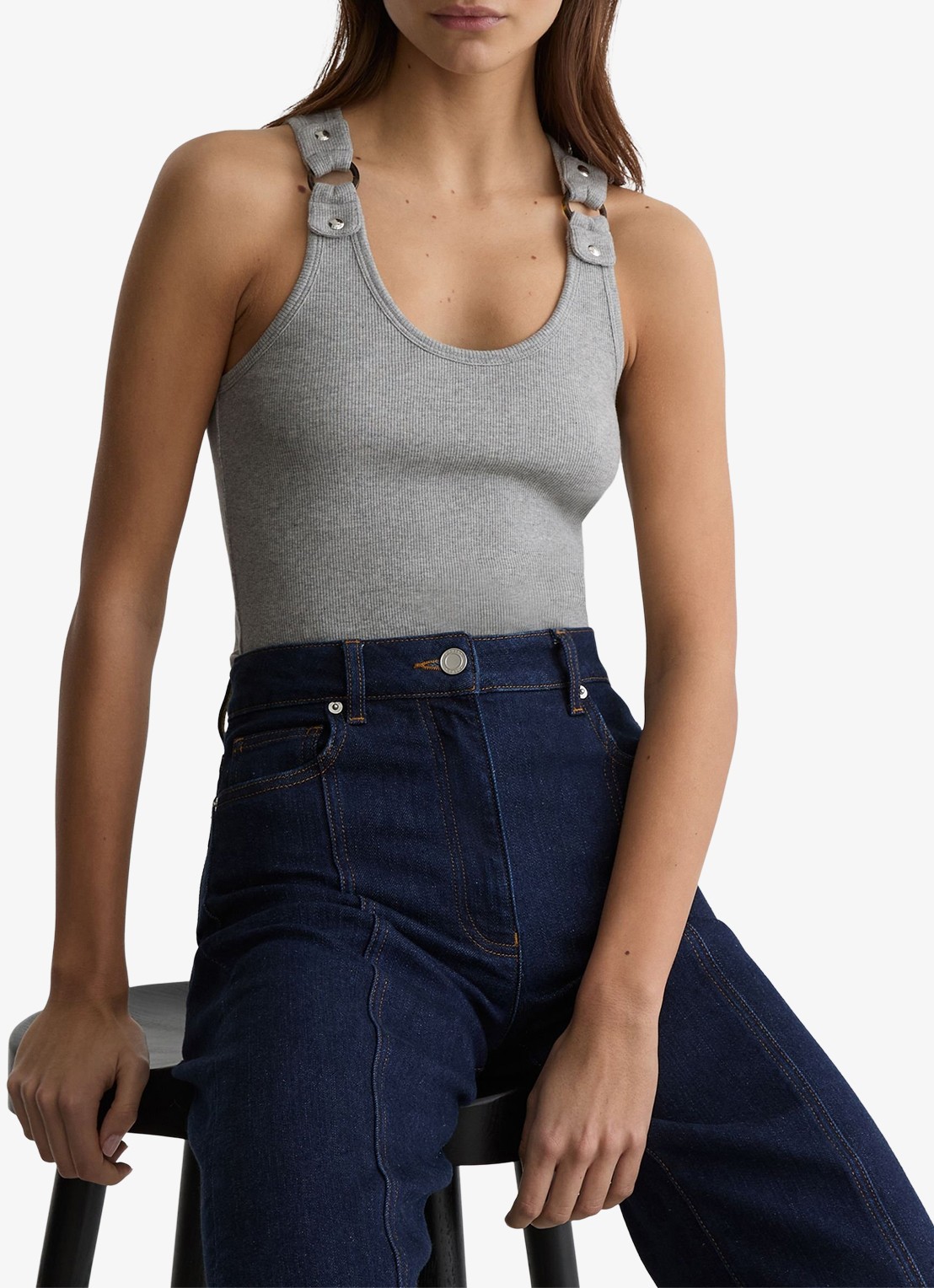 Reiss Bella ribgebreide tanktop met ringdetail - detail 2 grijs