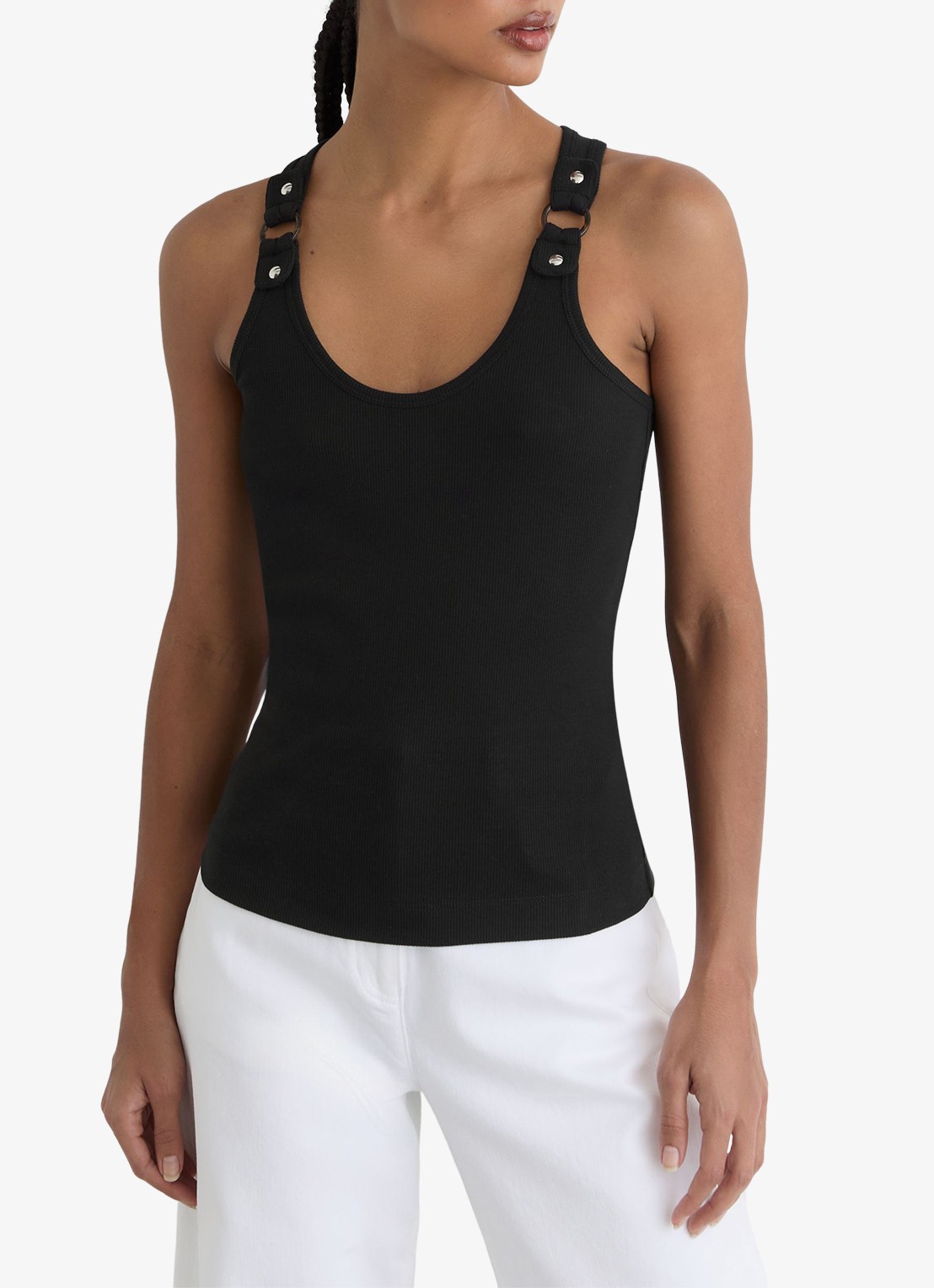 Reiss Bella ribgebreide tanktop met ringdetail - detail 2 black / zwart