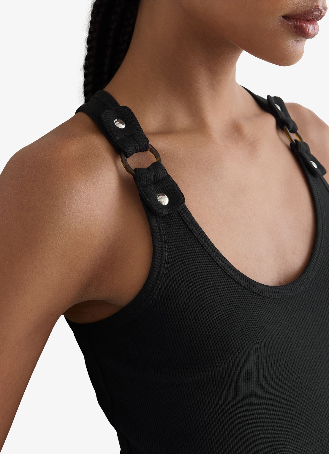 Reiss Bella ribgebreide tanktop met ringdetail - detail 3 black / zwart