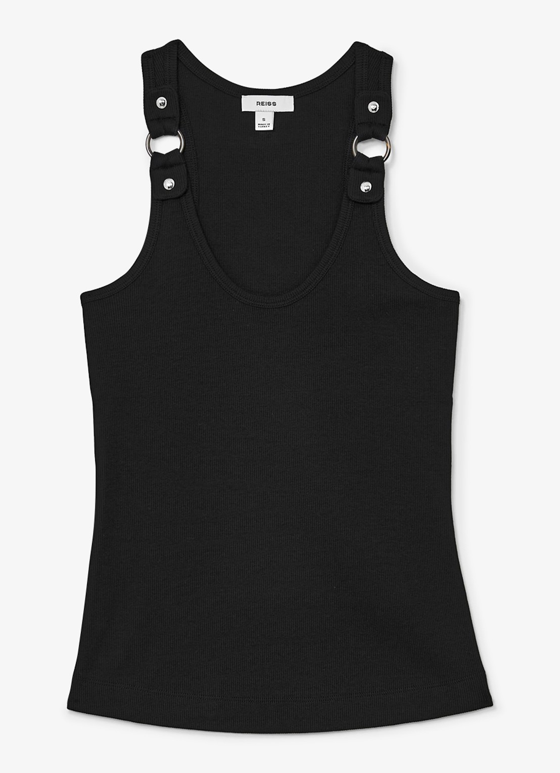 Reiss Bella ribgebreide tanktop met ringdetail - voorkant 5 black / zwart