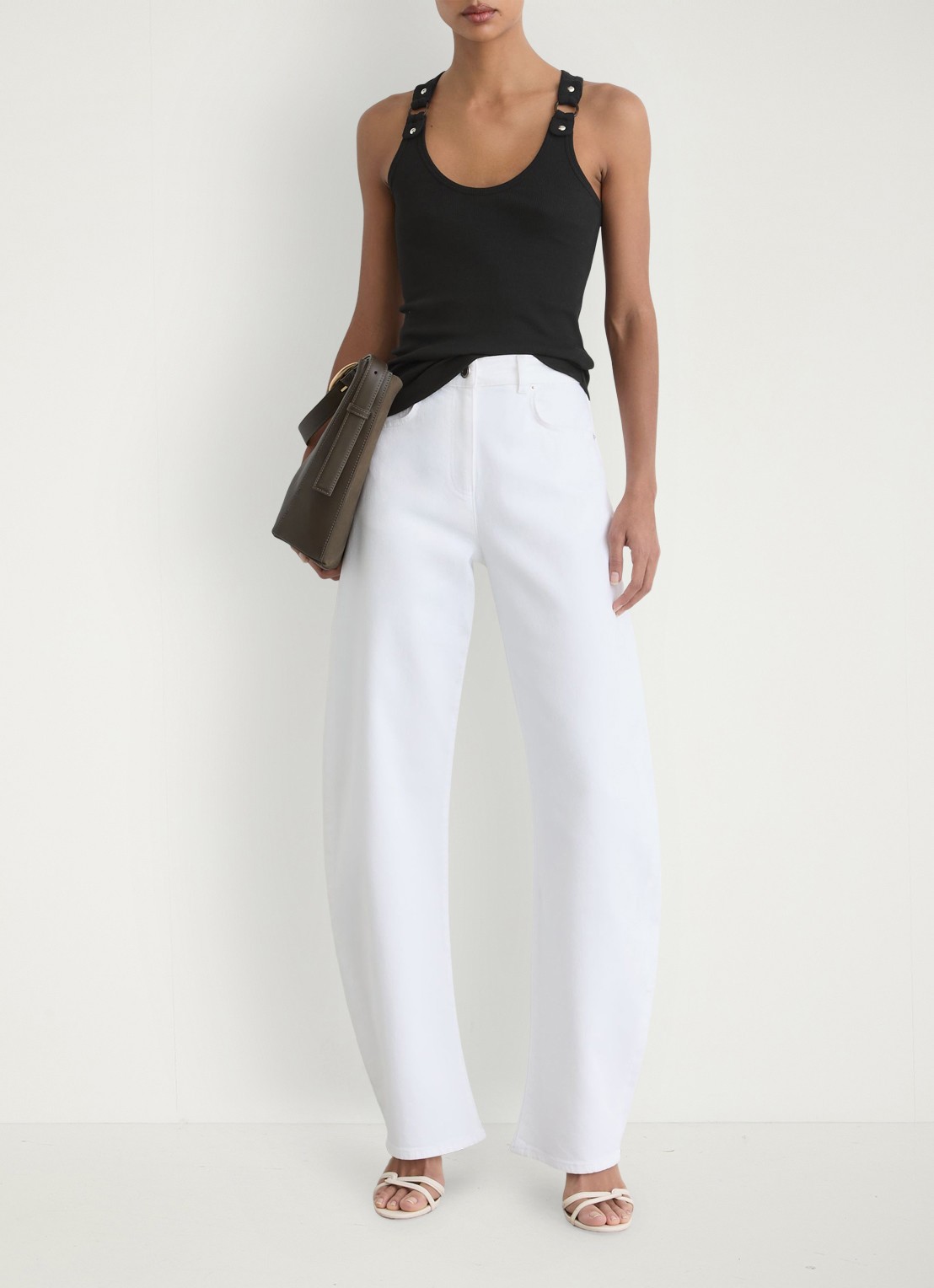 Reiss Bella ribgebreide tanktop met ringdetail - voorkant 6 black / zwart