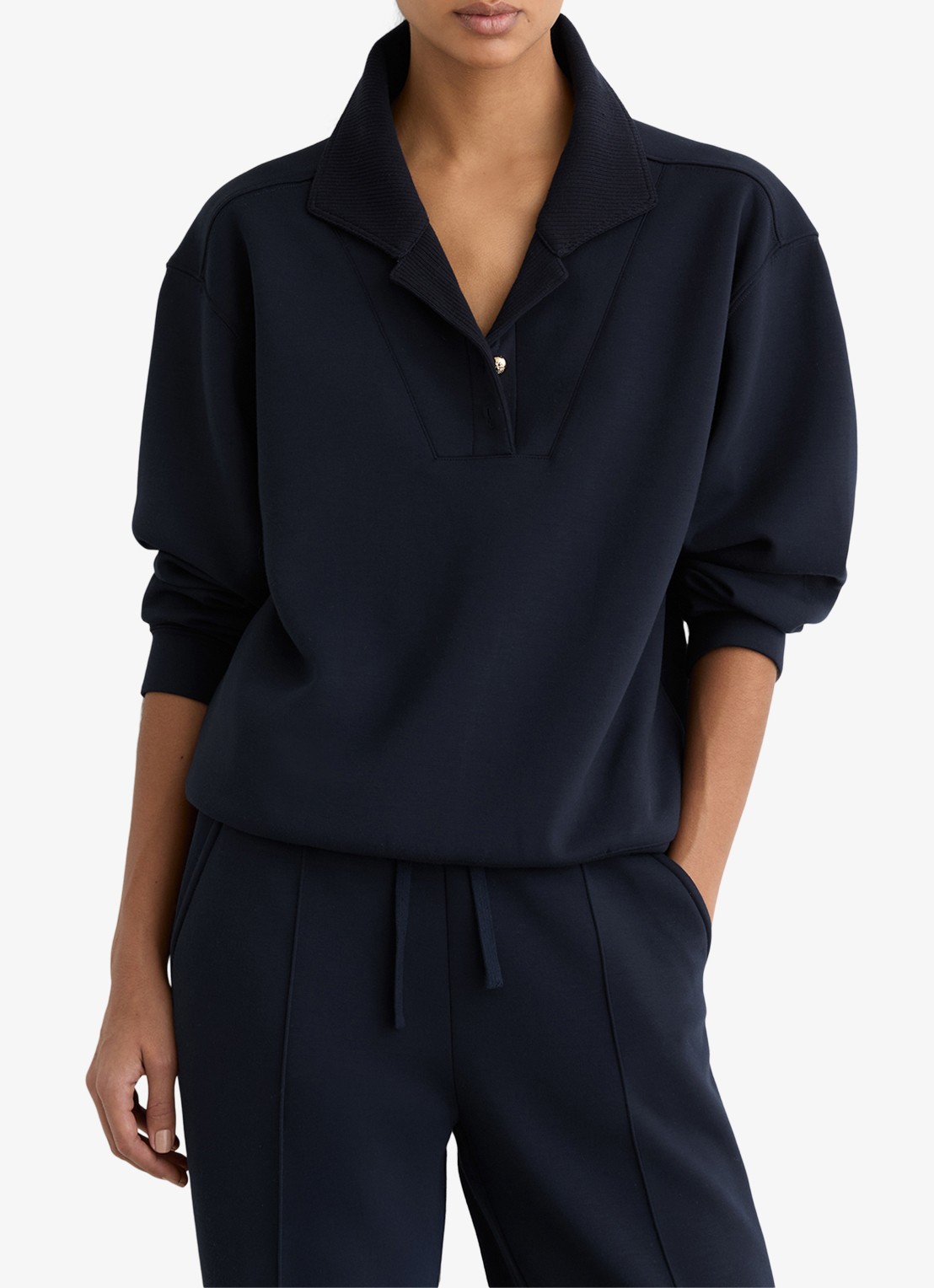 Reiss Bella sweater met polokraag  - detail donkerblauw