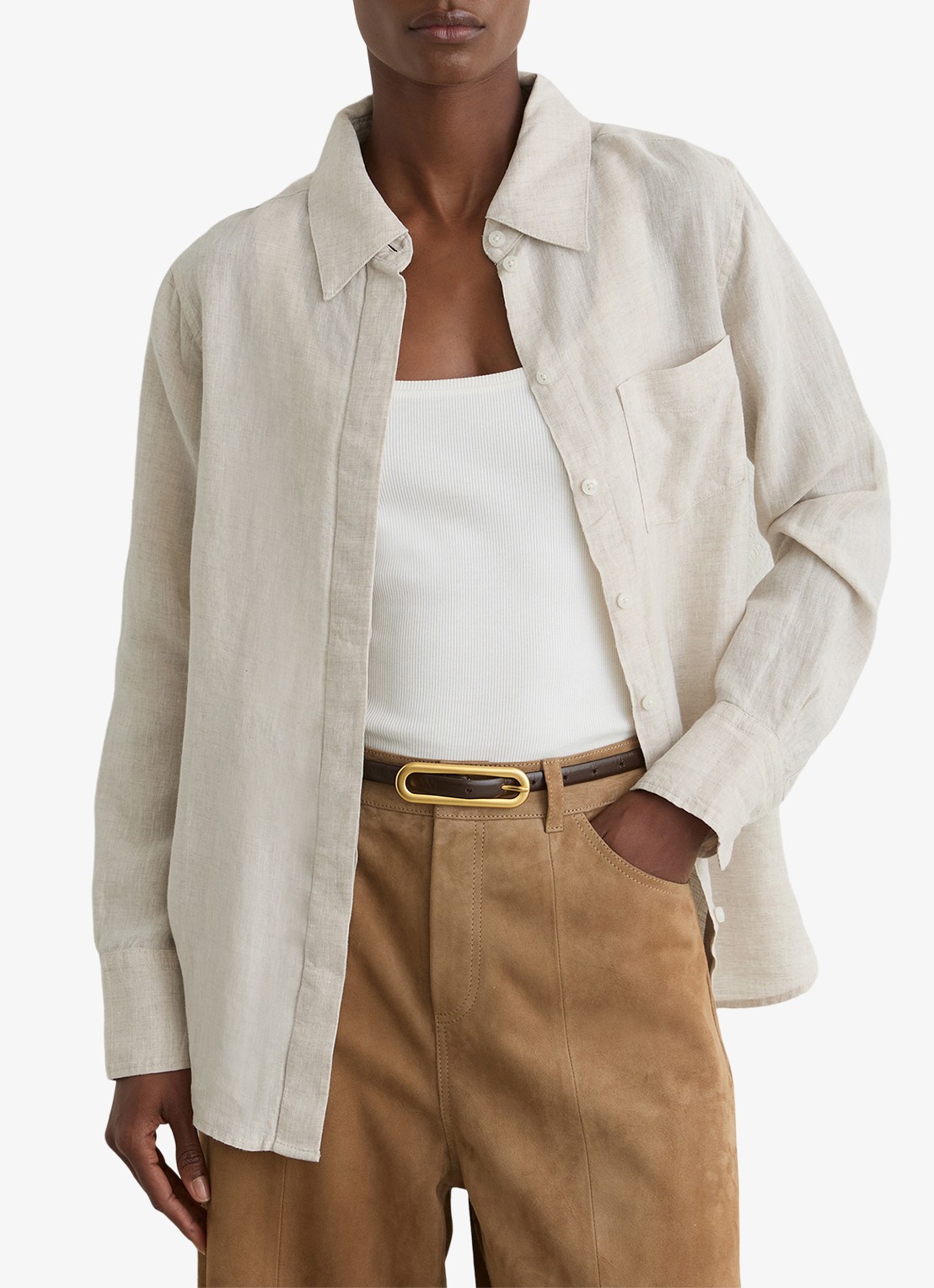Reiss Belle blouse in linnenblend - detail 4 beige