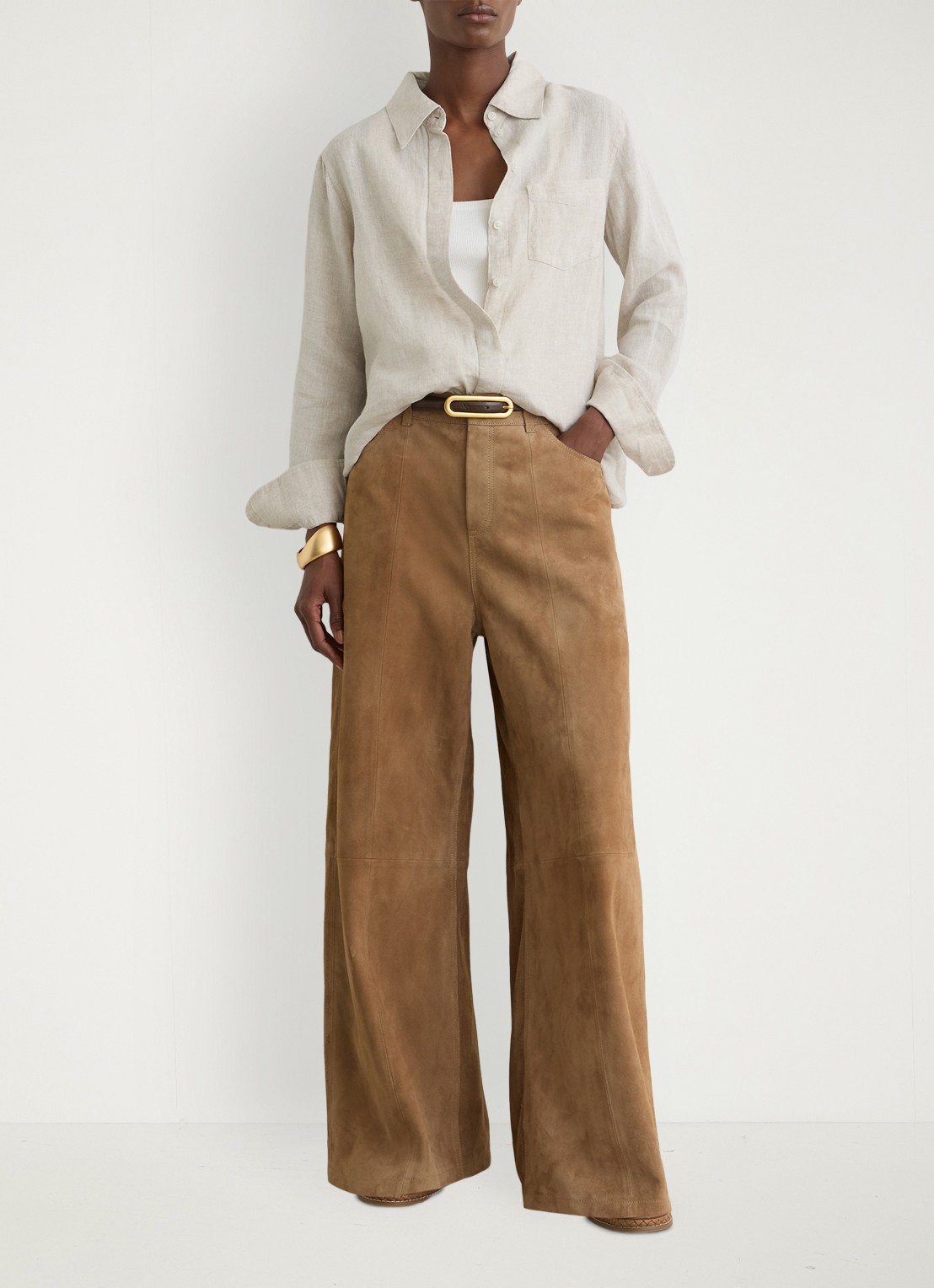Reiss Belle blouse in linnenblend - voorkant 2 beige