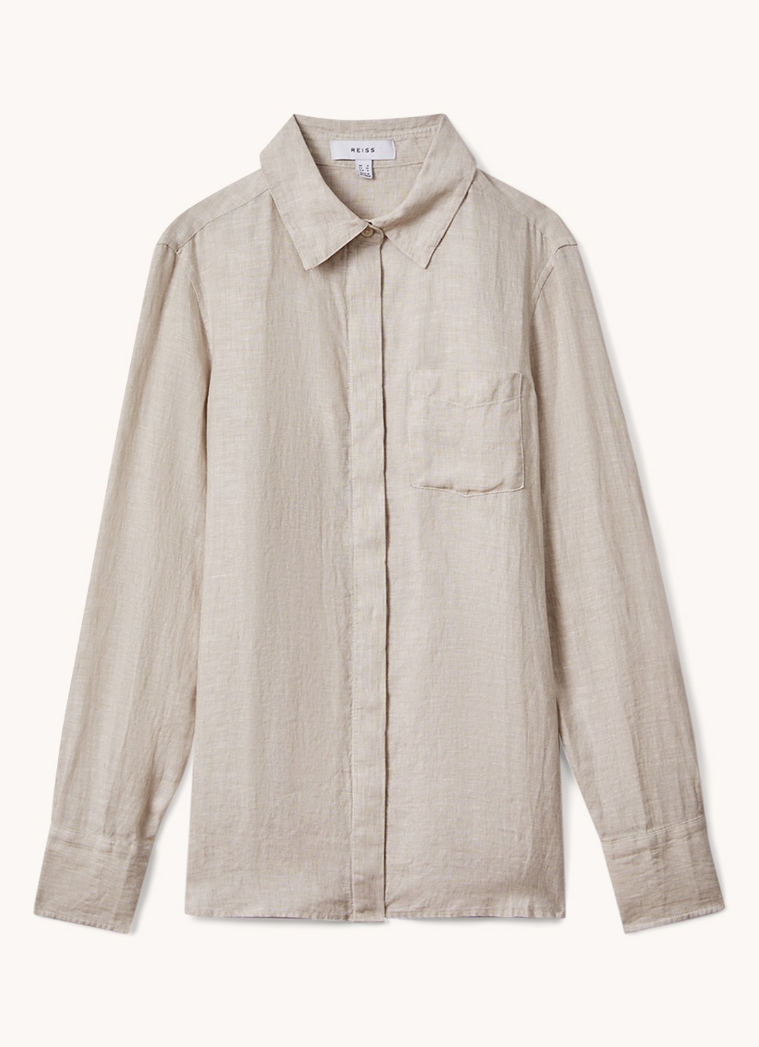 Reiss Belle blouse van linnen met borstzak - voorkant 4 beige