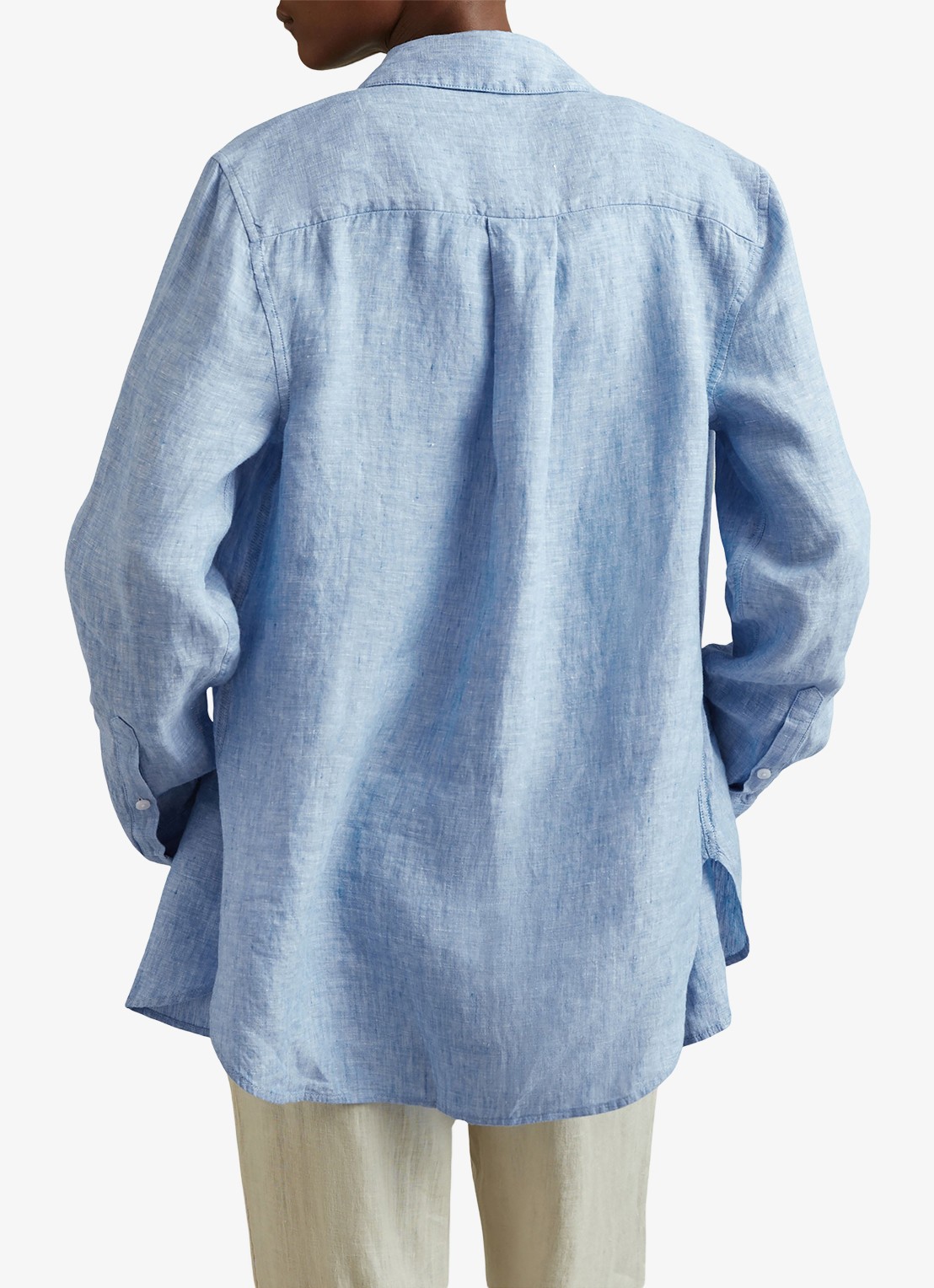 Reiss Belle blouse van linnen met borstzak - achterkant lichtblauw