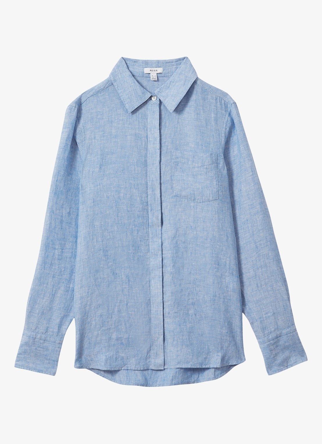 Reiss Belle blouse van linnen met borstzak - voorkant 2 lichtblauw