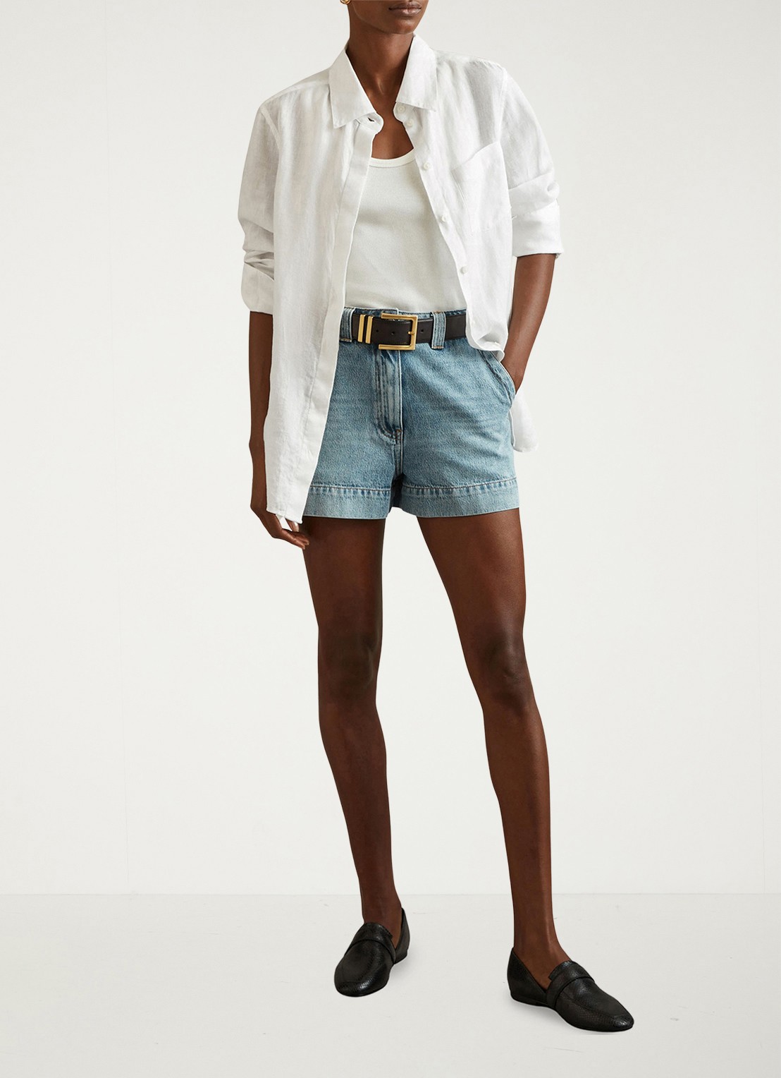 Reiss Belle blouse van linnen - voorkant 2 wit