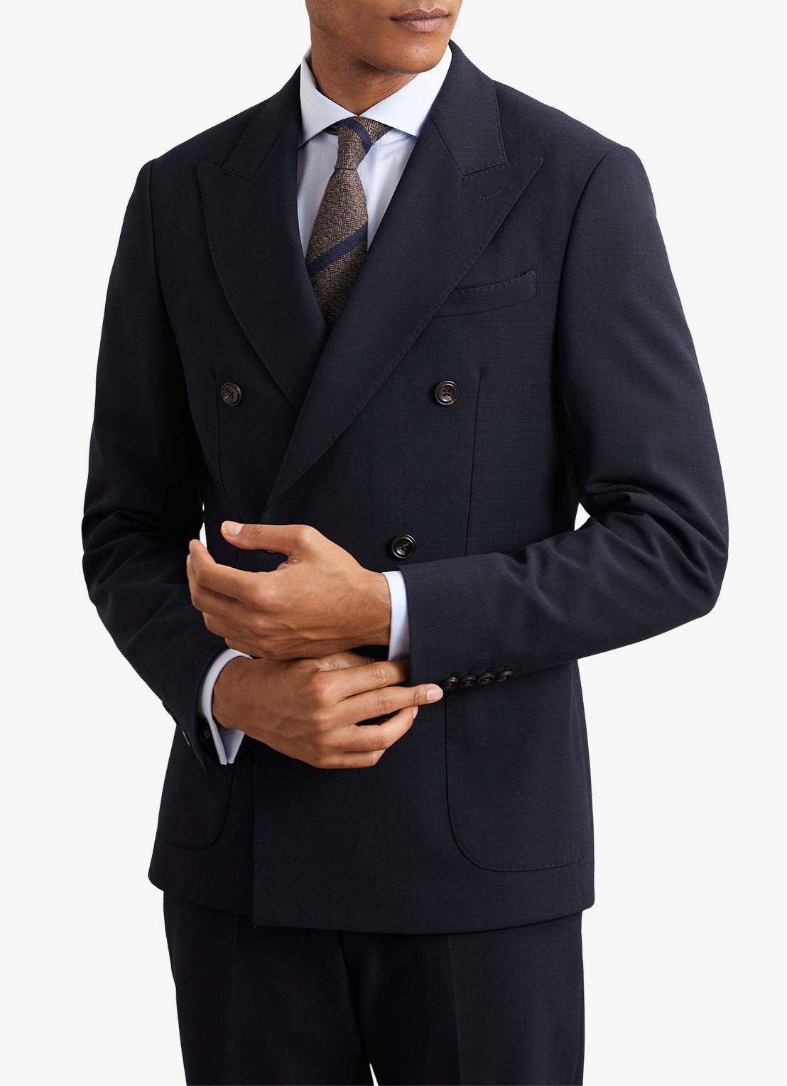 Reiss Belmont double-breasted slim fit colbert in wolblend - detail 4 navy / blauw