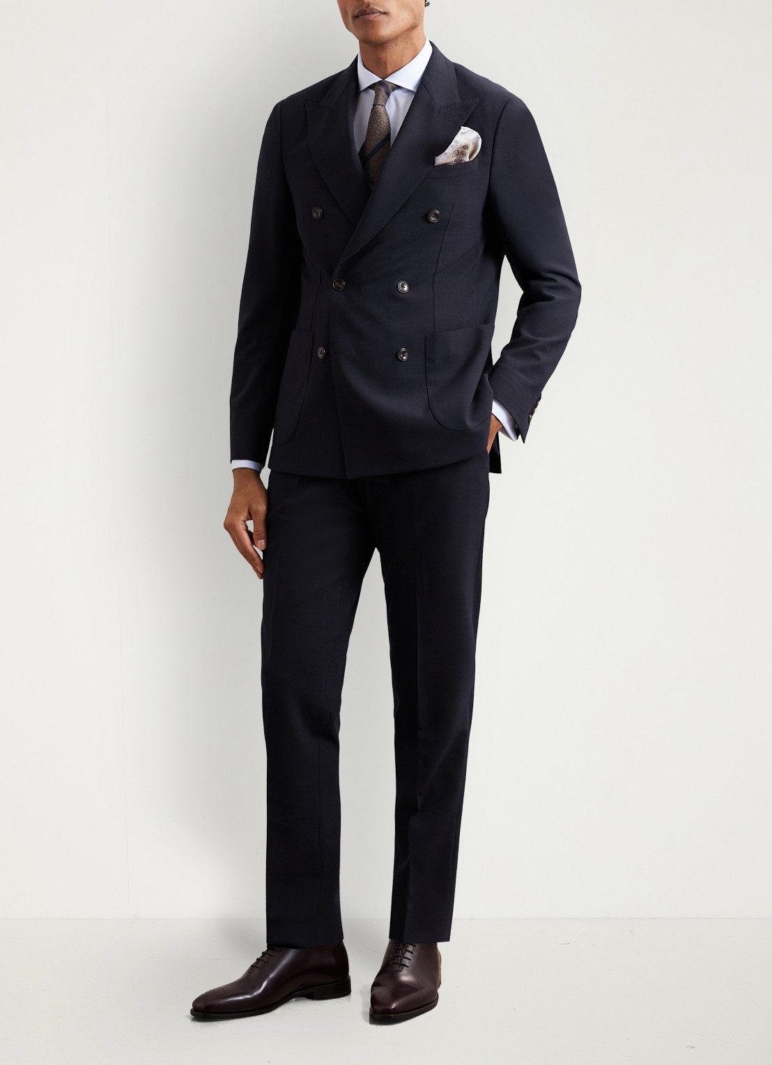 Reiss Belmont slim fit pantalon in wolblend - voorkant 2 donkerblauw