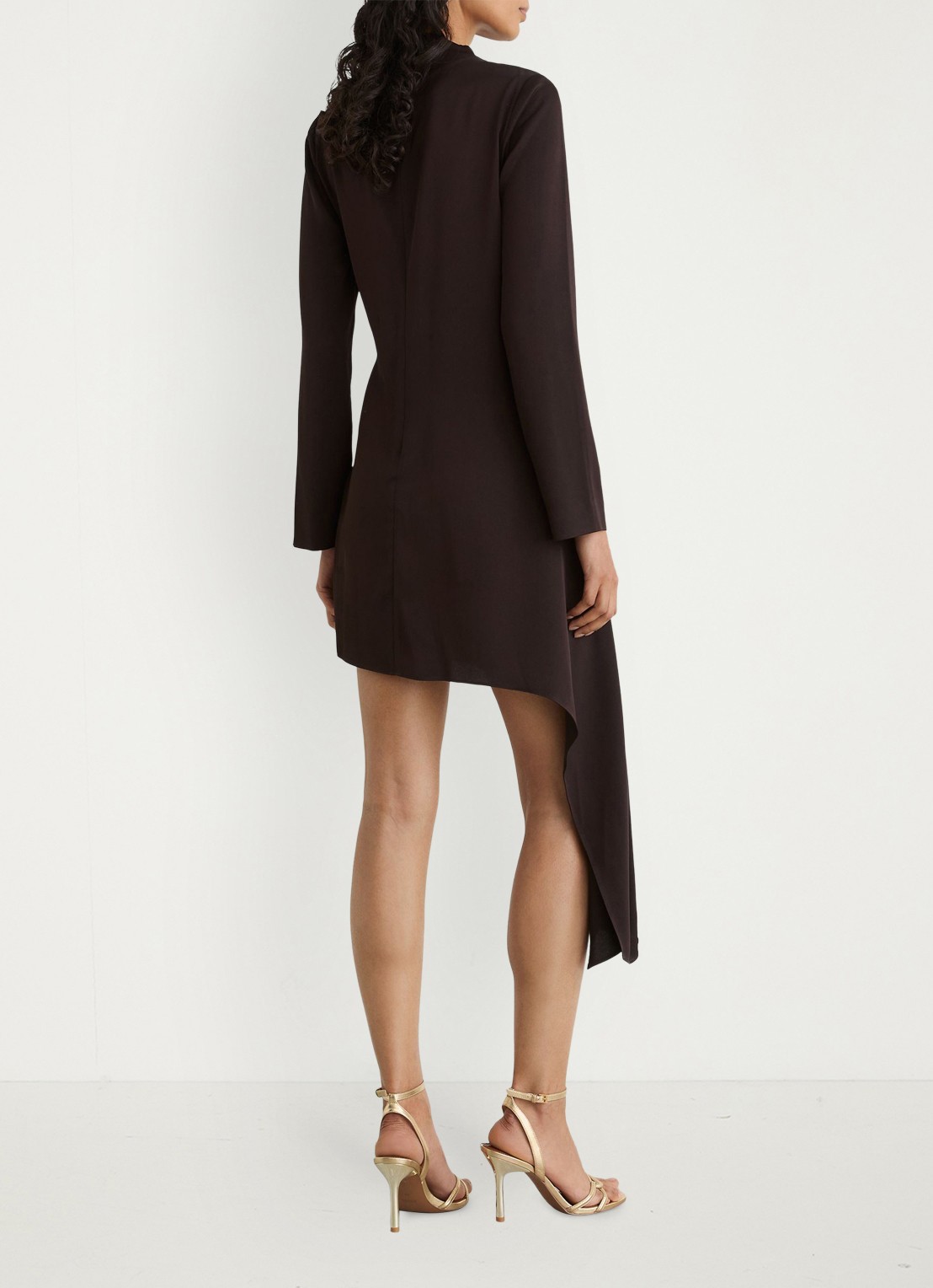 Reiss Bethany mini jurk met asymmetrische zoom - achterkant donkerbruin