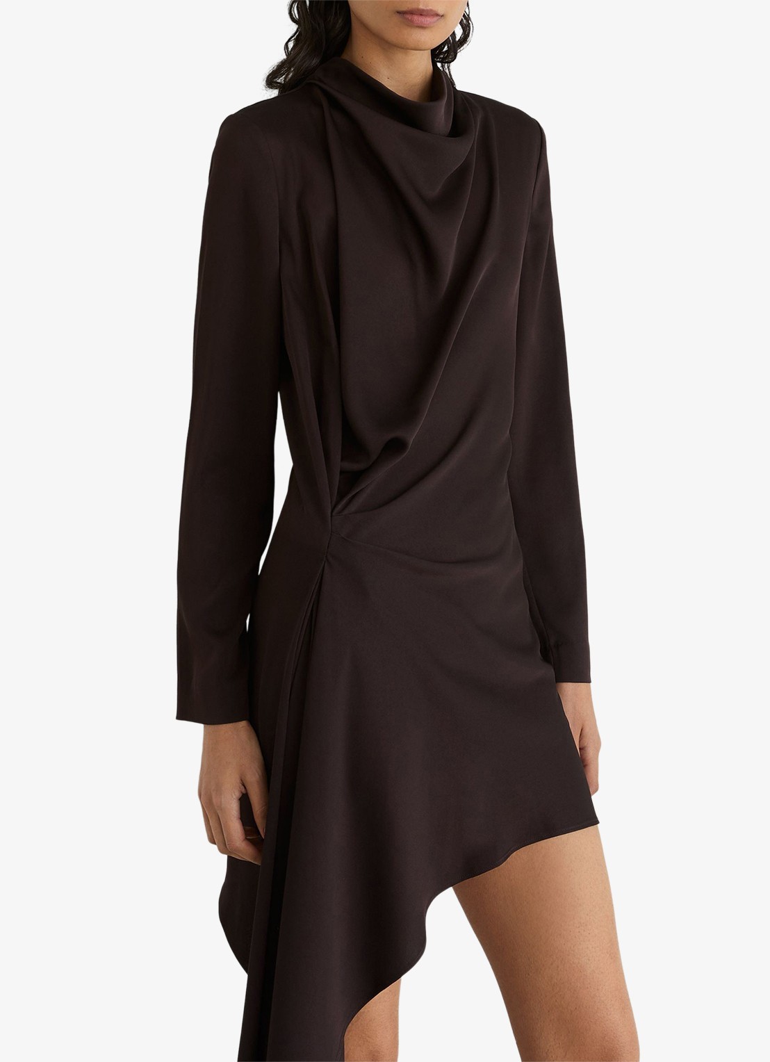 Reiss Bethany mini jurk met asymmetrische zoom - detail 4 donkerbruin