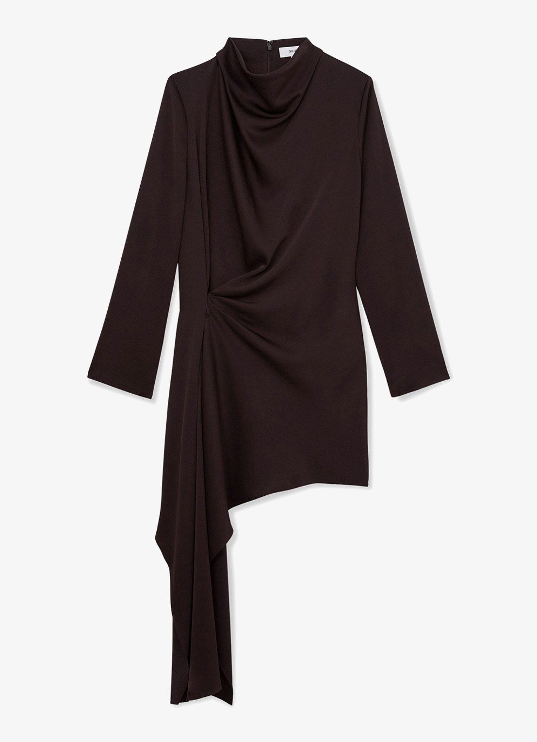 Reiss Bethany mini jurk met asymmetrische zoom - voorkant 2 donkerbruin