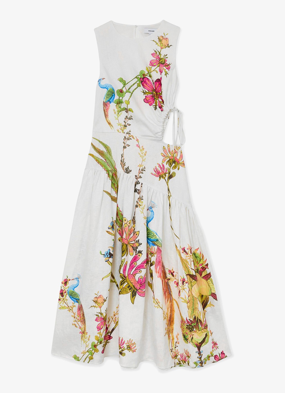 Reiss Bianca midi jurk van linnen met cut-out detail - voorkant 2 wit