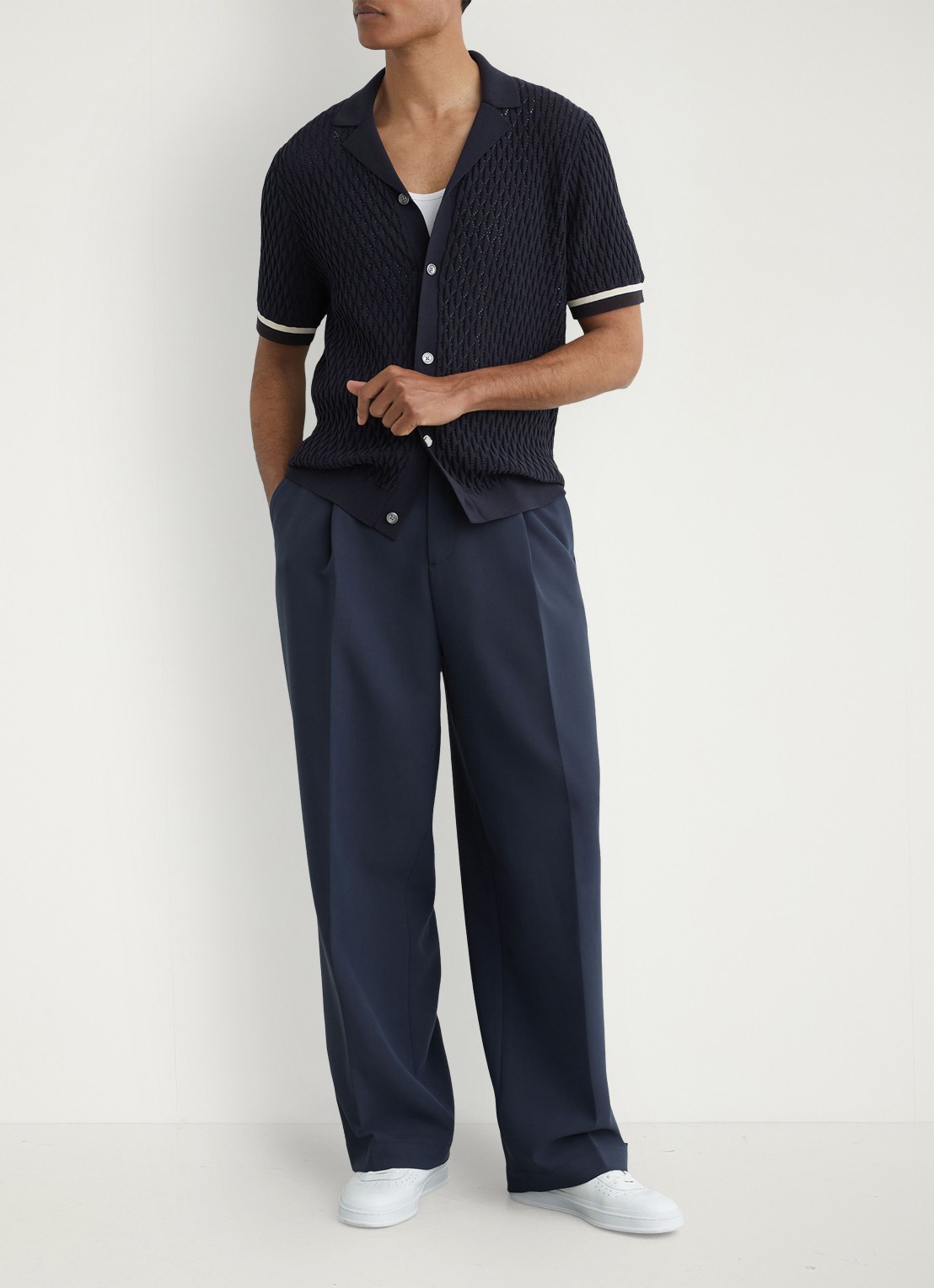 Reiss Bilsby overhemd met structuur - voorkant 2 navy / blauw