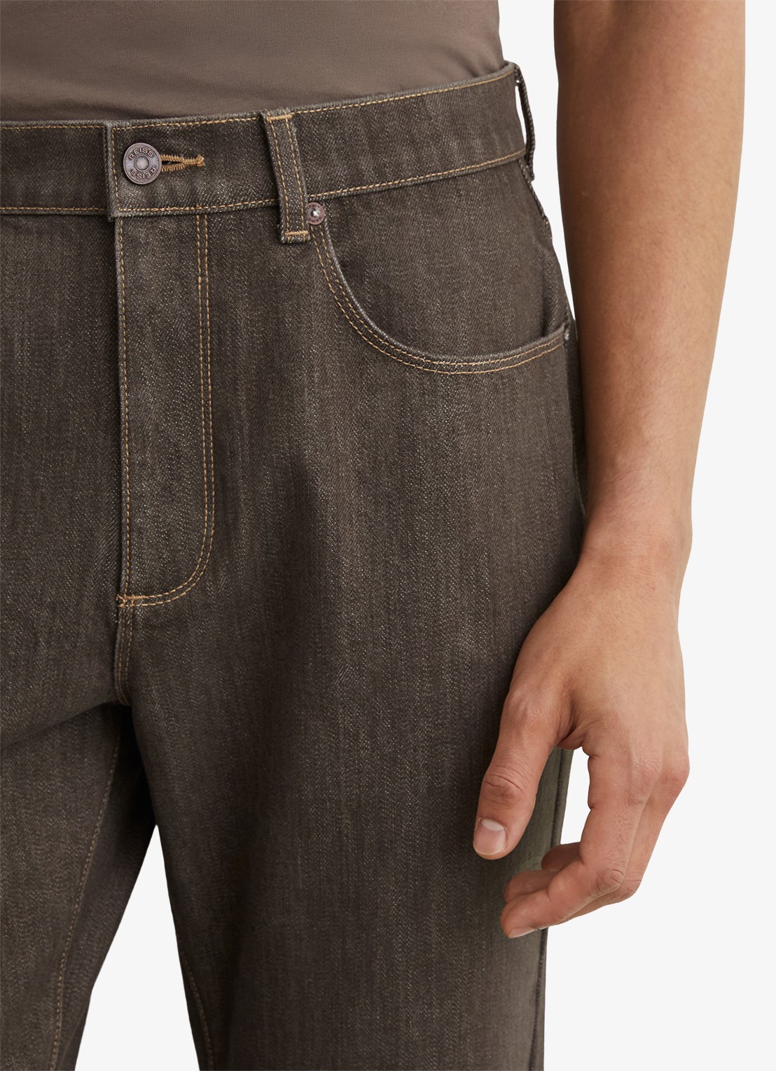 Reiss Bishopgate straight leg jeans met steekzakken - detail 4 donkerbruin