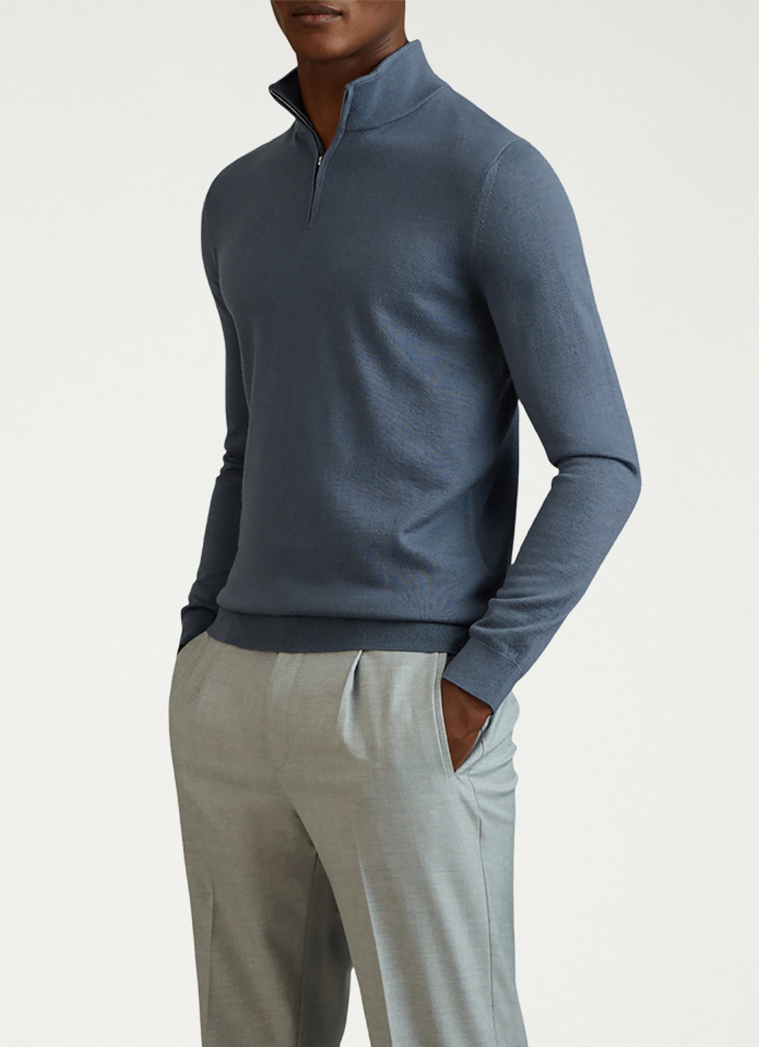 Reiss Blackhall fijgebreide trui in merino wolblend - voorkant 5 airforce blue / blauw
