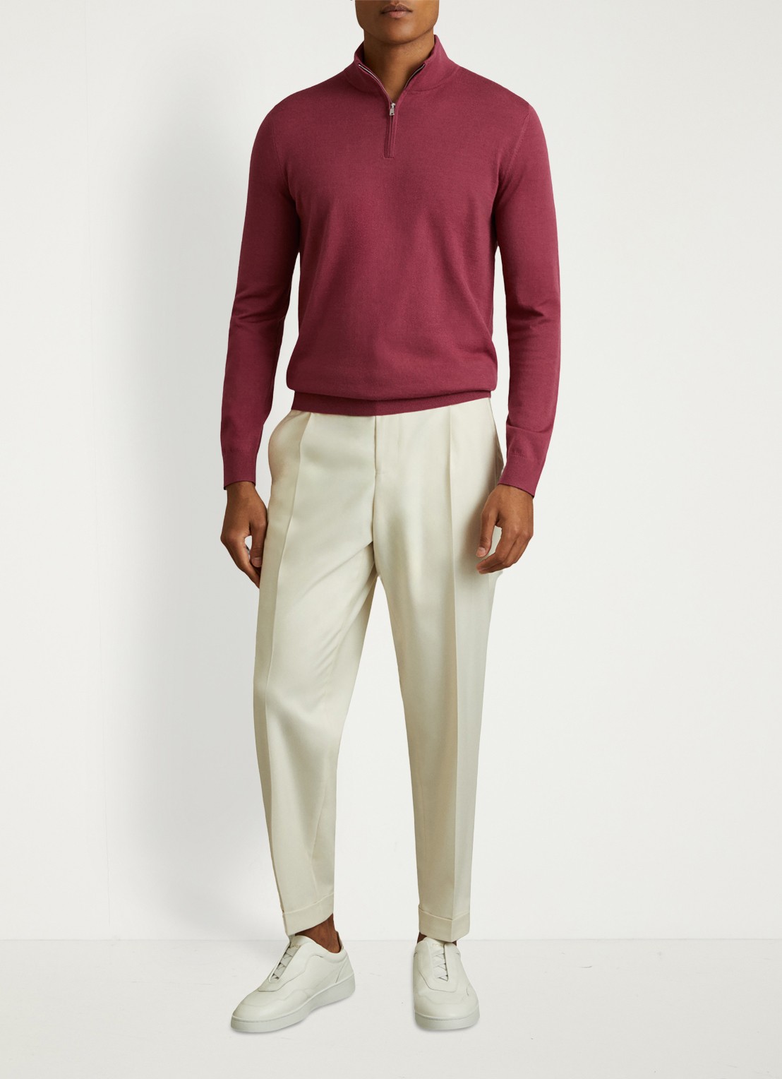 Reiss Blackhall fijgebreide trui in merino wolblend - voorkant 3 donkerroze