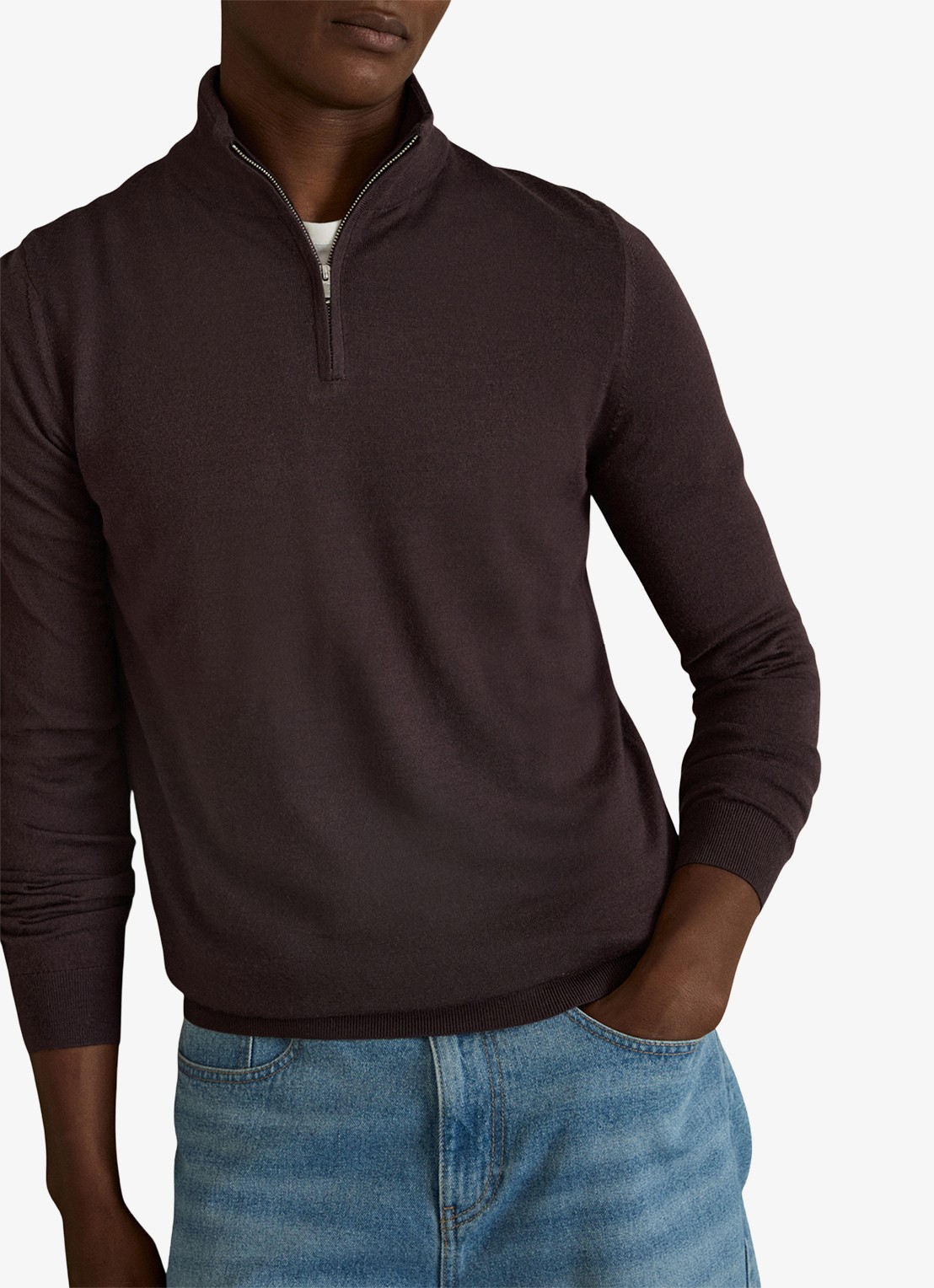 Reiss Blackhall fijgebreide trui in merino wolblend - detail 2 bordeauxrood