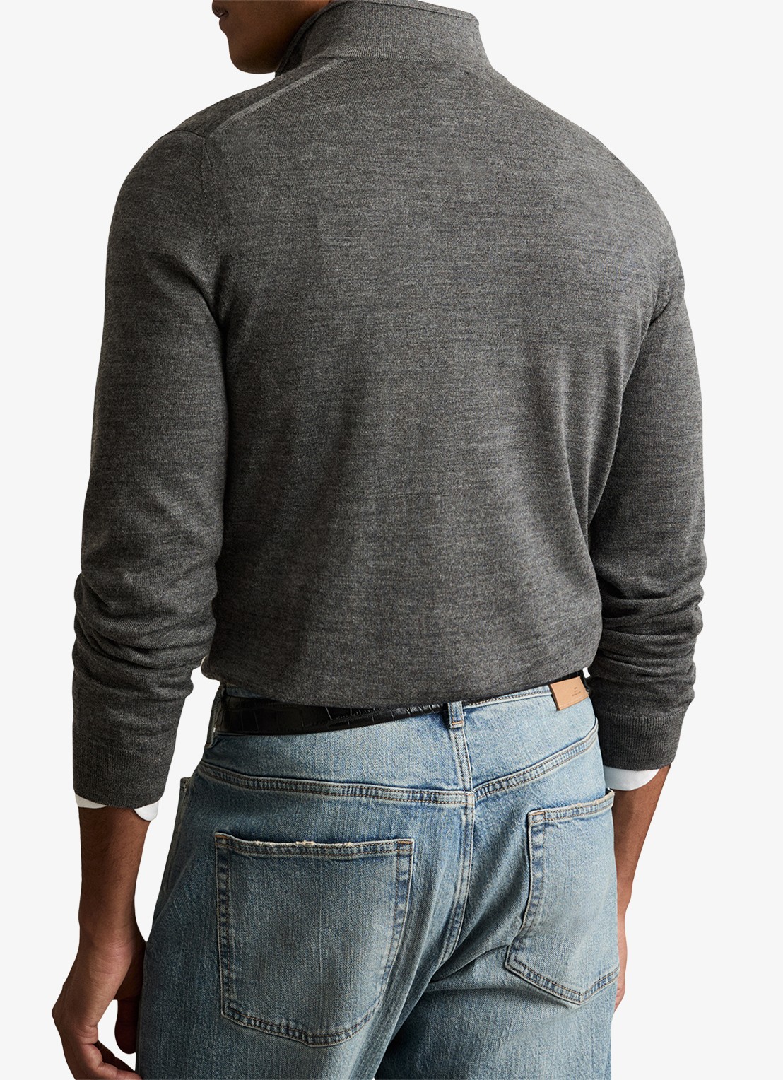 Reiss Blackhall fijngebreide pullover van merino wol met halve rits - achterkant grijsmele