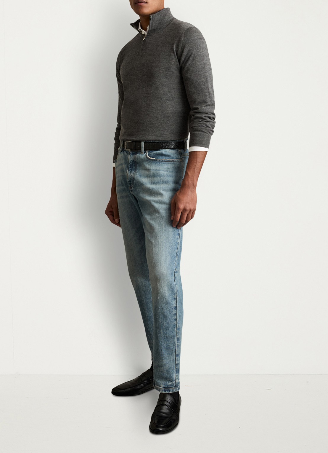 Reiss Blackhall fijngebreide pullover van merino wol met halve rits - voorkant 3 grijsmele
