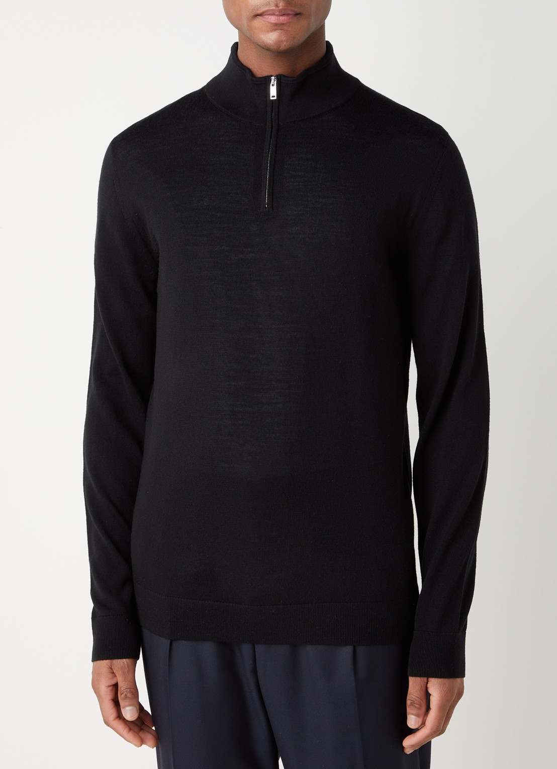 Reiss Blackhall fijngebreide pullover van wol met halve rits - detail zwart