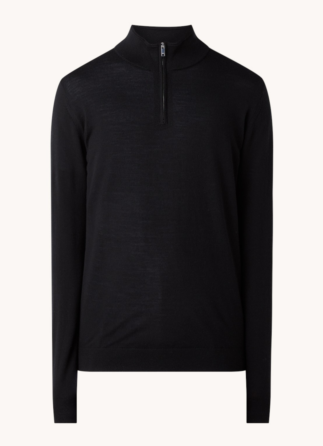 Reiss Blackhall fijngebreide pullover van wol met halve rits - voorkant 3 zwart