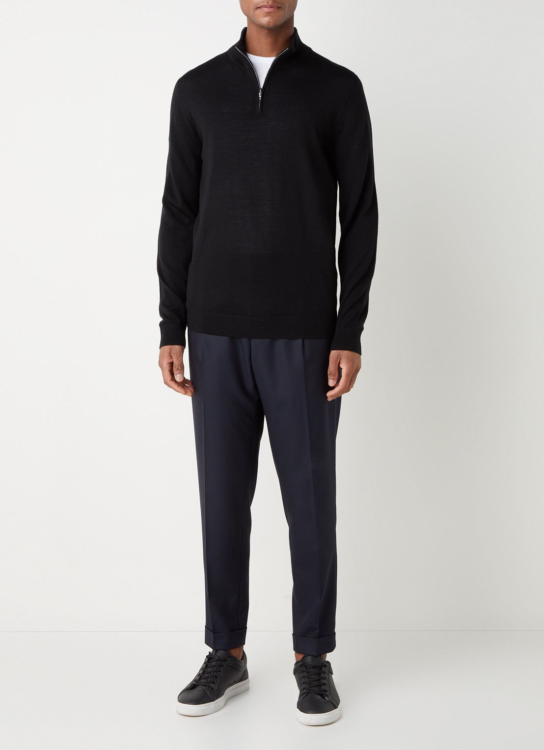 Reiss Blackhall fijngebreide pullover van wol met halve rits - voorkant 4 zwart
