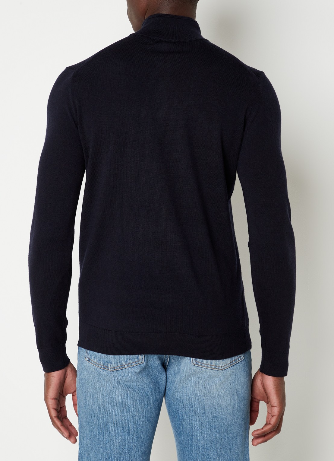 Reiss Blackhall fijngebreide pullover van wol met halve rits - achterkant donkerblauw