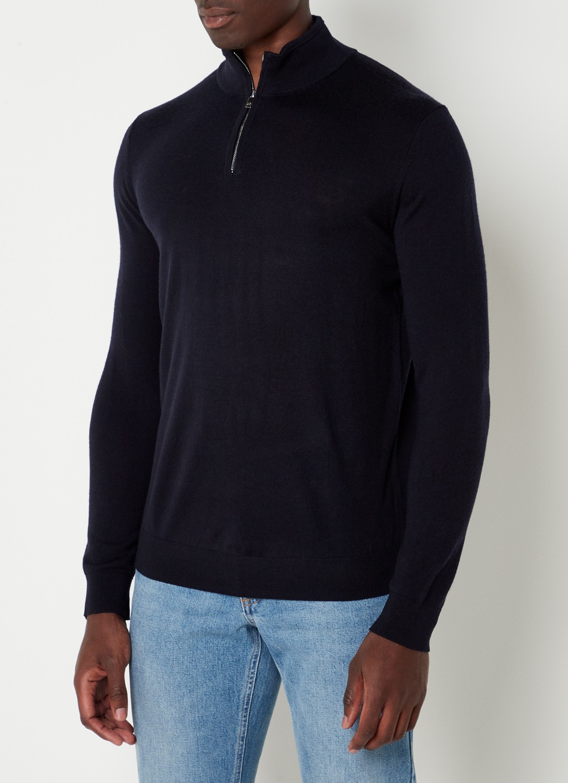 Reiss Blackhall fijngebreide pullover van wol met halve rits - detail 2 donkerblauw