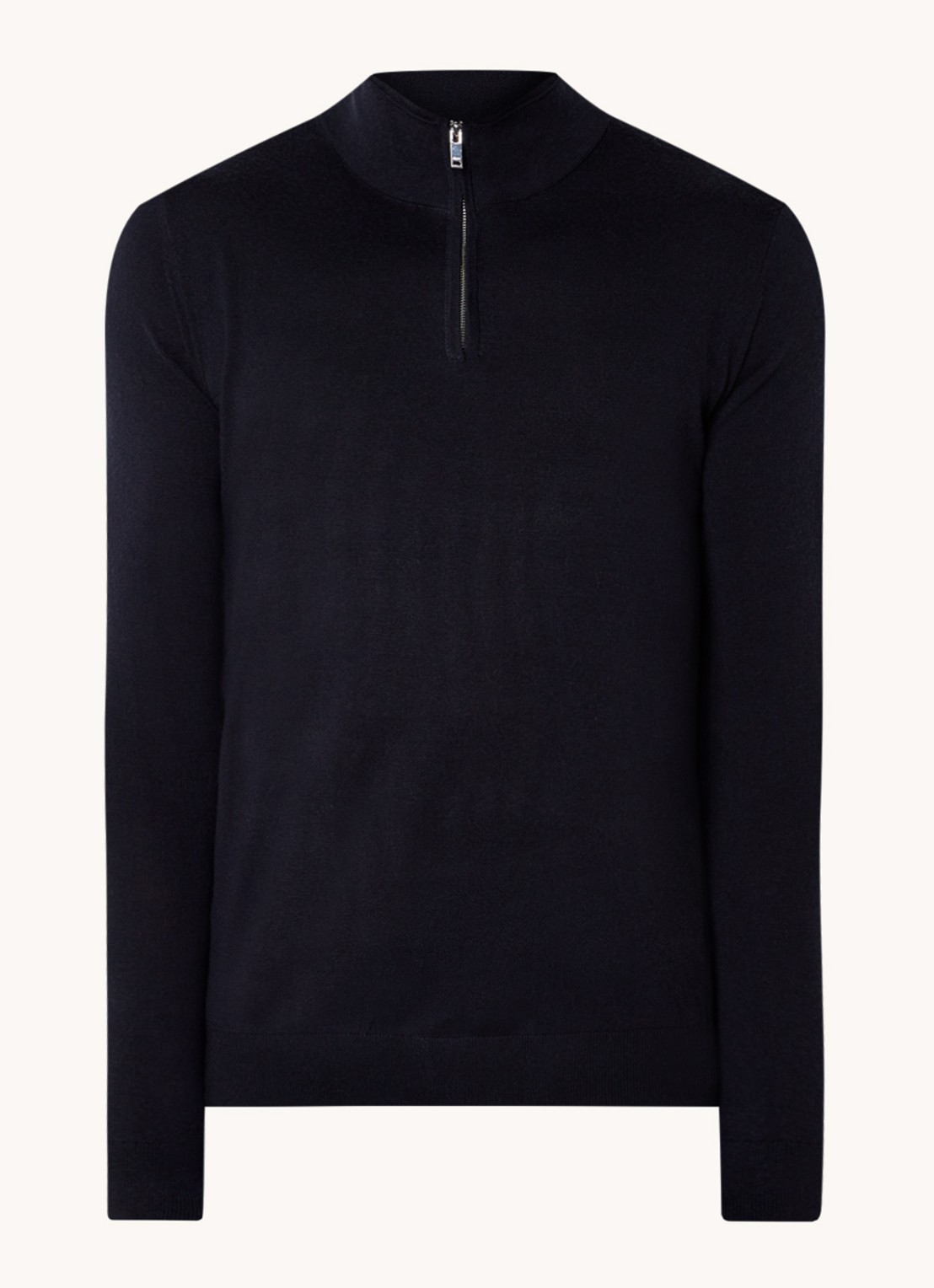 Reiss Blackhall fijngebreide pullover van wol met halve rits - voorkant 3 donkerblauw