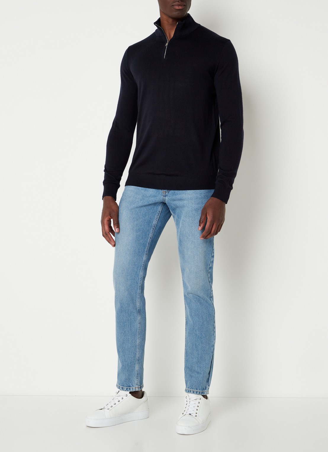 Reiss Blackhall fijngebreide pullover van wol met halve rits - voorkant 4 donkerblauw