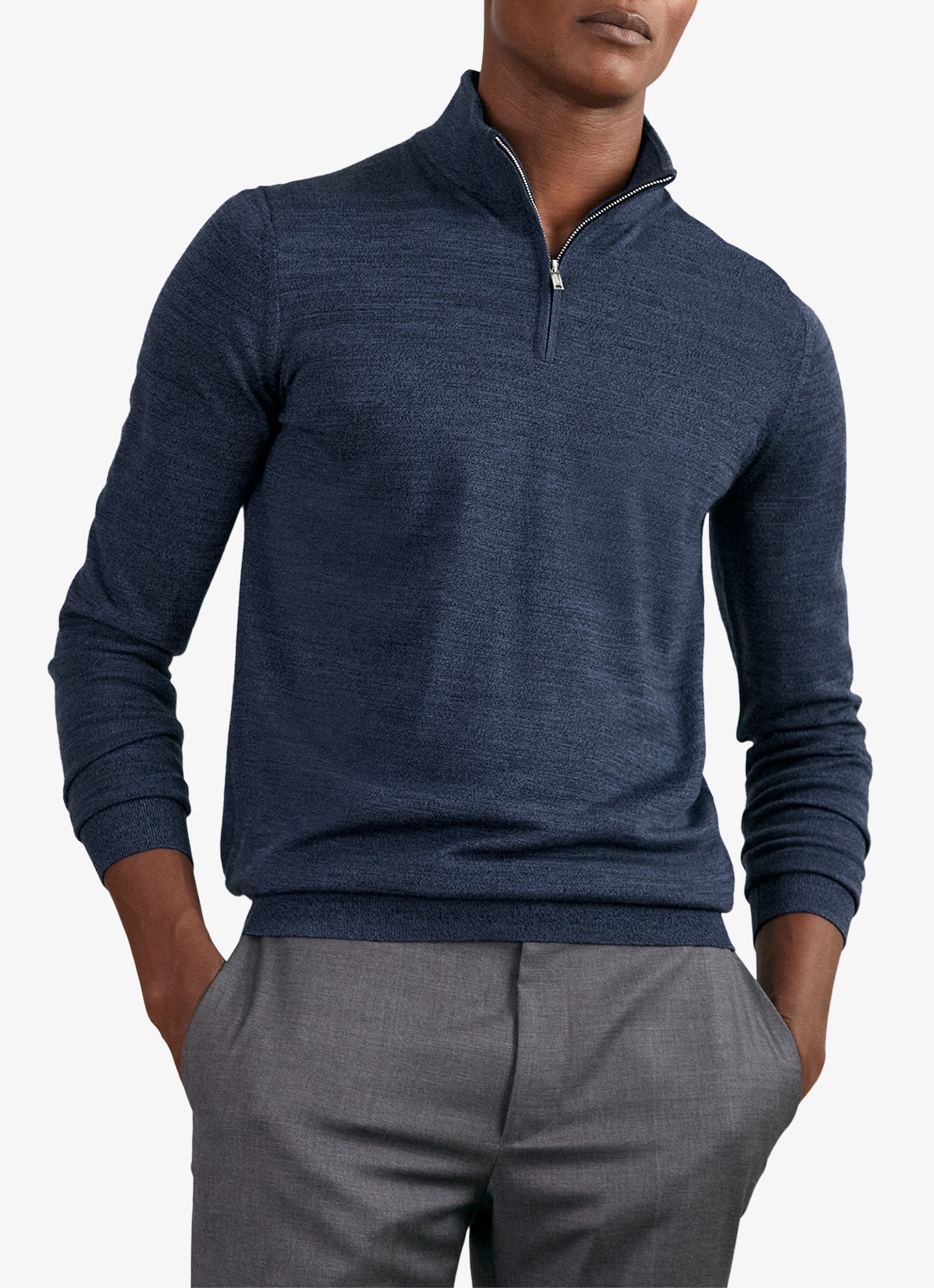 Reiss Blackhall fijngebreide trui met polokraag - detail 6 donkerblauw