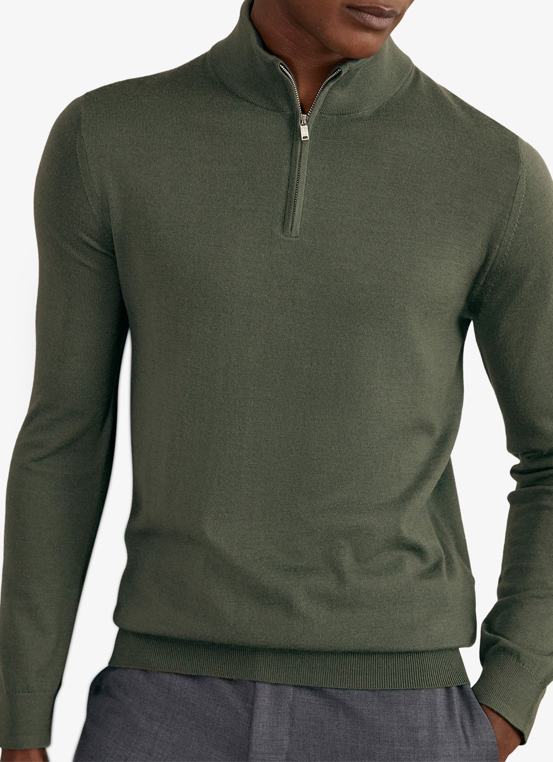 Reiss Blackhall fijngebreide trui met polokraag - detail 3 donkergroen