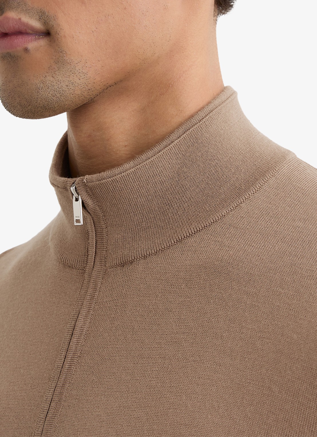 Reiss Blackhall fijngebreide trui van wol met halve rits  - detail 3 camel