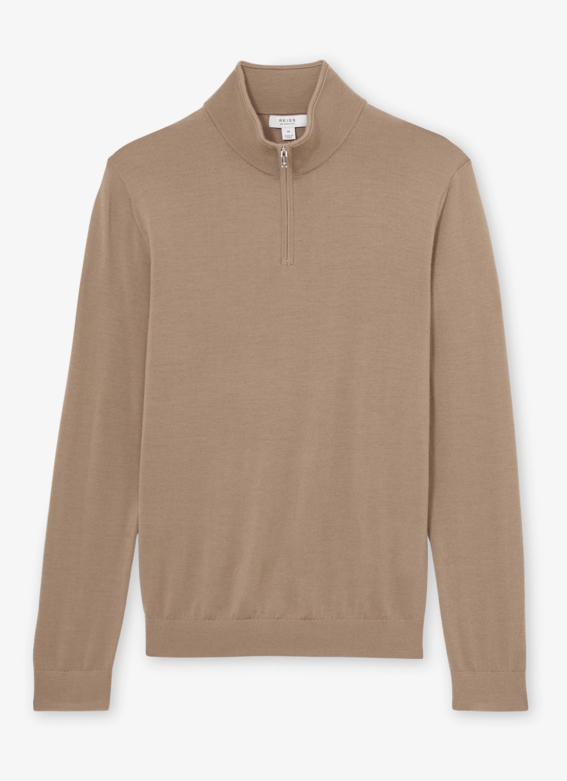 Reiss Blackhall fijngebreide trui van wol met halve rits  - voorkant 5 camel