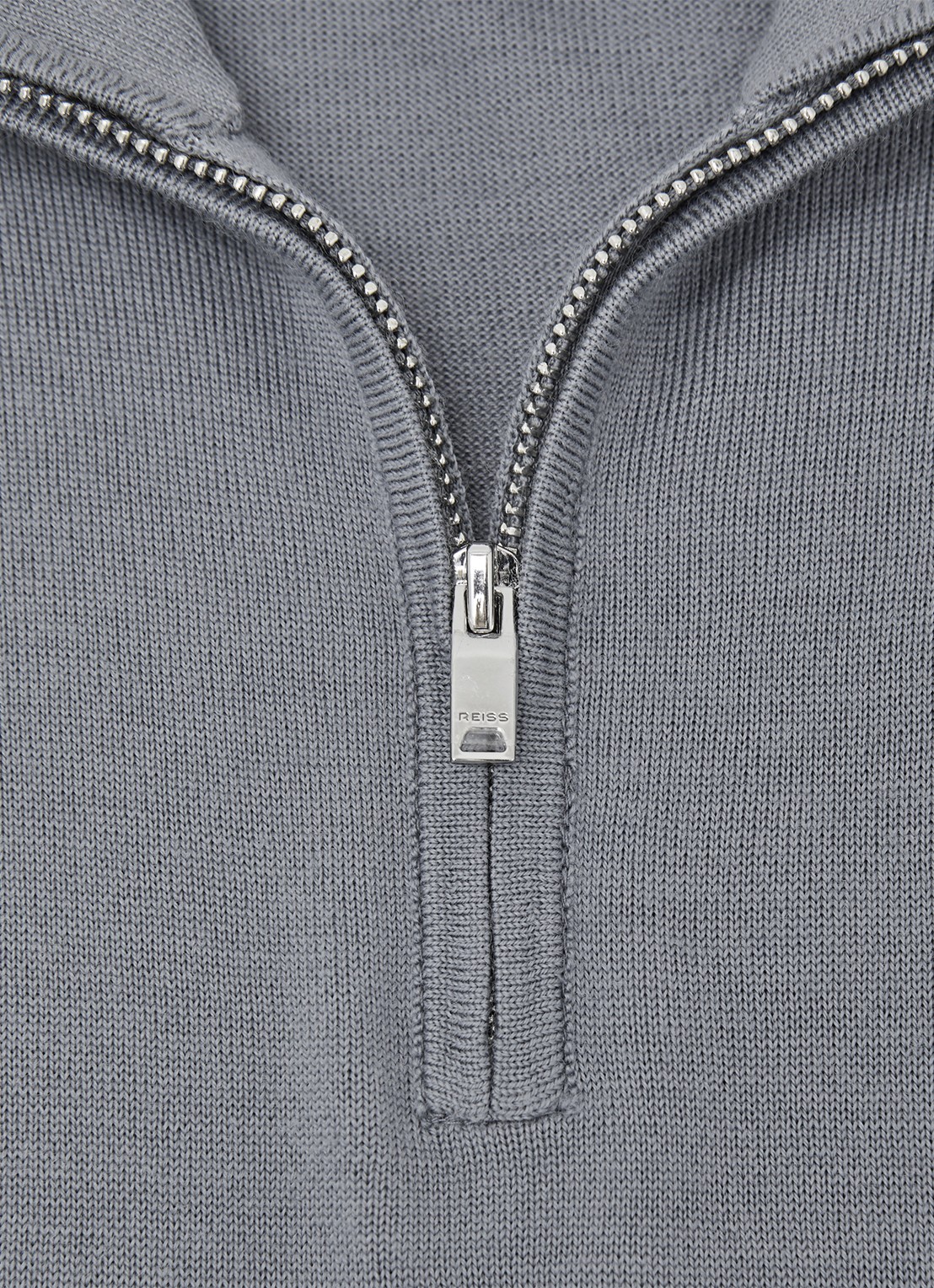 Reiss Blackhall fijngebreide trui van wol met halve rits  - detail 4 staalblauw