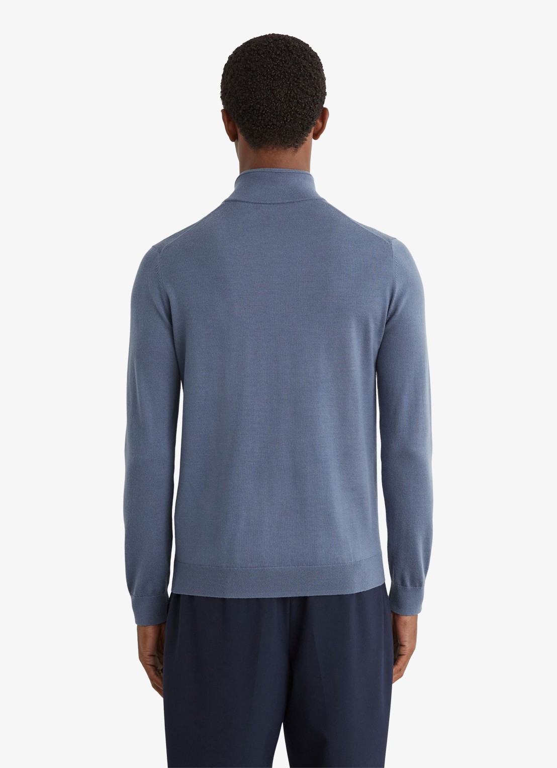 Reiss Blackhall pullover in merino wolblend met halve rits - achterkant 4 staalblauw