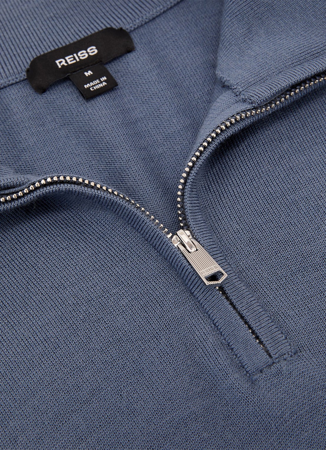 Reiss Blackhall pullover in merino wolblend met halve rits - detail 3 staalblauw